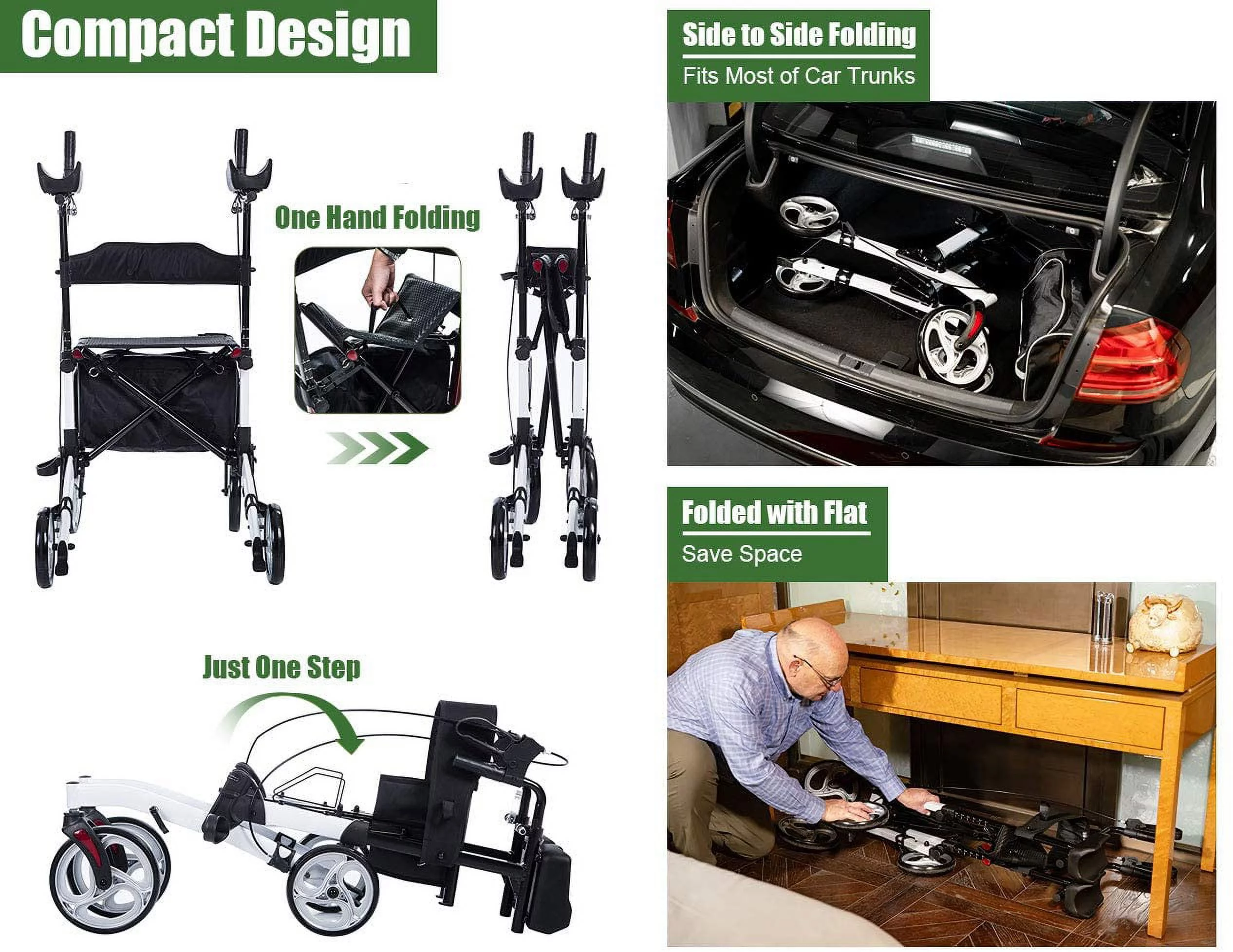 BEYOUR WALKER Upright Walker, Newest Design, Stand Up Rollator Walker Tall Rolling Mobility Walking Aid with 10�� Front Wheels, Seat and Armrest for Seniors and Adults, White - John Pierce Auto Care
