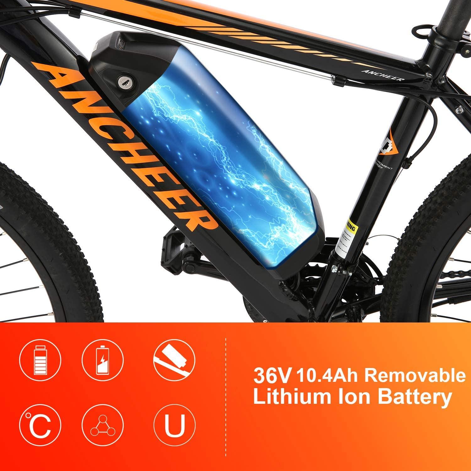 ANCHEER Electric Bike Electric Mountain Bike 350W Ebike 26�� Electric Bicycle, 20MPH Adults Ebike with Removable 7.8\/10.4Ah Battery, Professional 21 Speed Gears - John Pierce Auto Care
