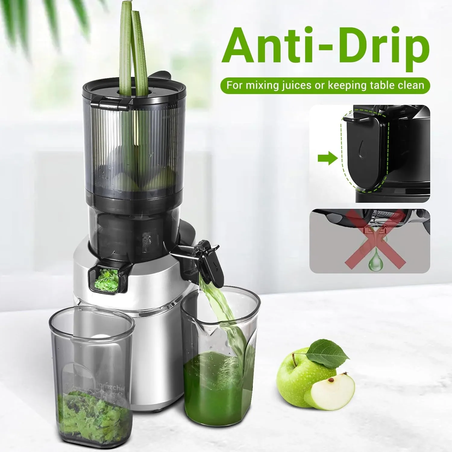 Juicer Machines, 5.3 Inch Self Feeding Masticating Juicer Fit Whole Fruits \u0026amp; Vegetables, Cold Press Electric Juicer Machines with High Juice Yield, Easy Cleaning, BPA Free, 250W - John Pierce Auto Care