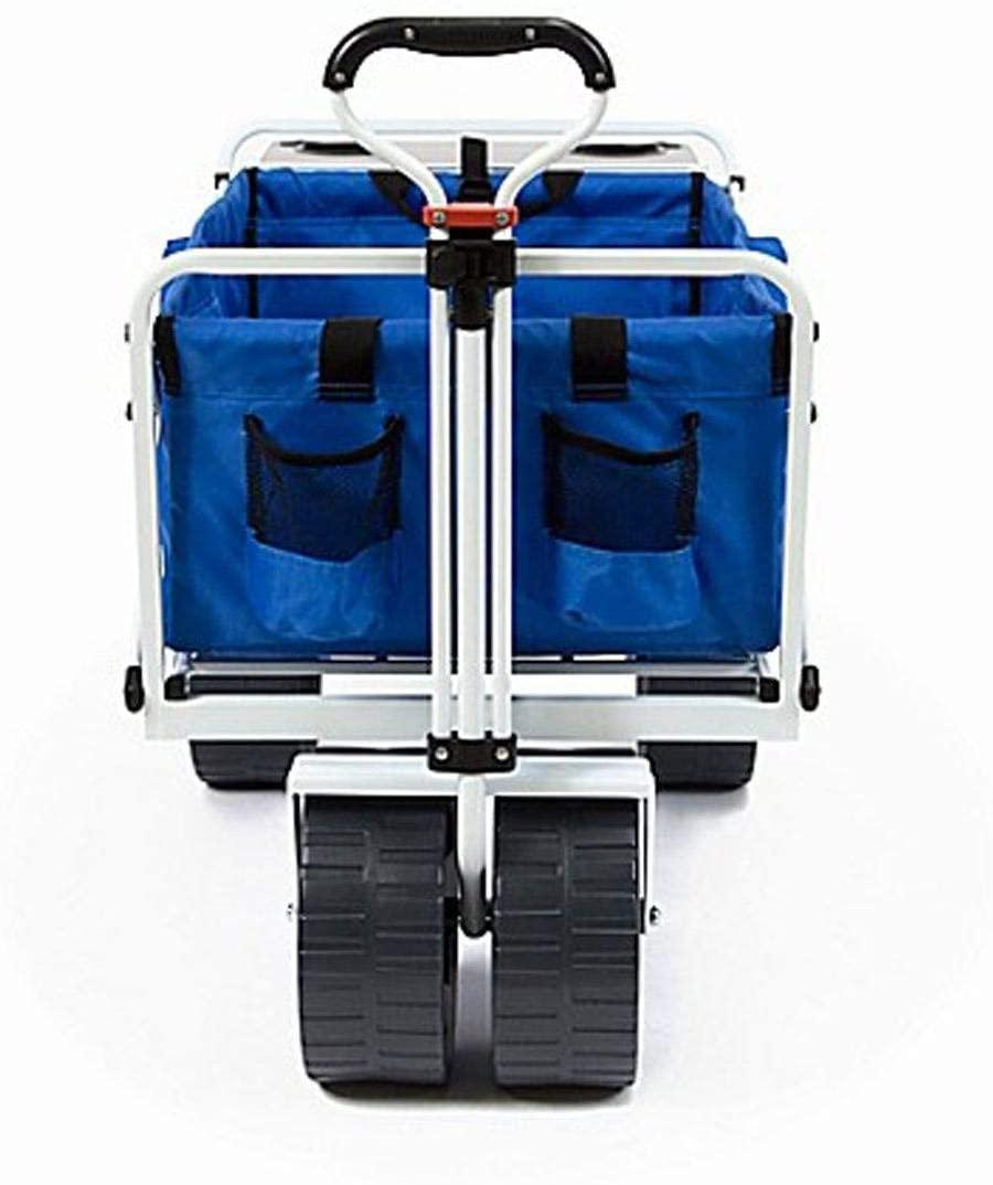 MacSports All Terrain Beach Wagon with Side Table|Heavy Duty Collapsible Folding Cart with Large Wheels for Beach Day, Picnic, Camping, Outdoor Activities | Blue\/White - John Pierce Auto Care
