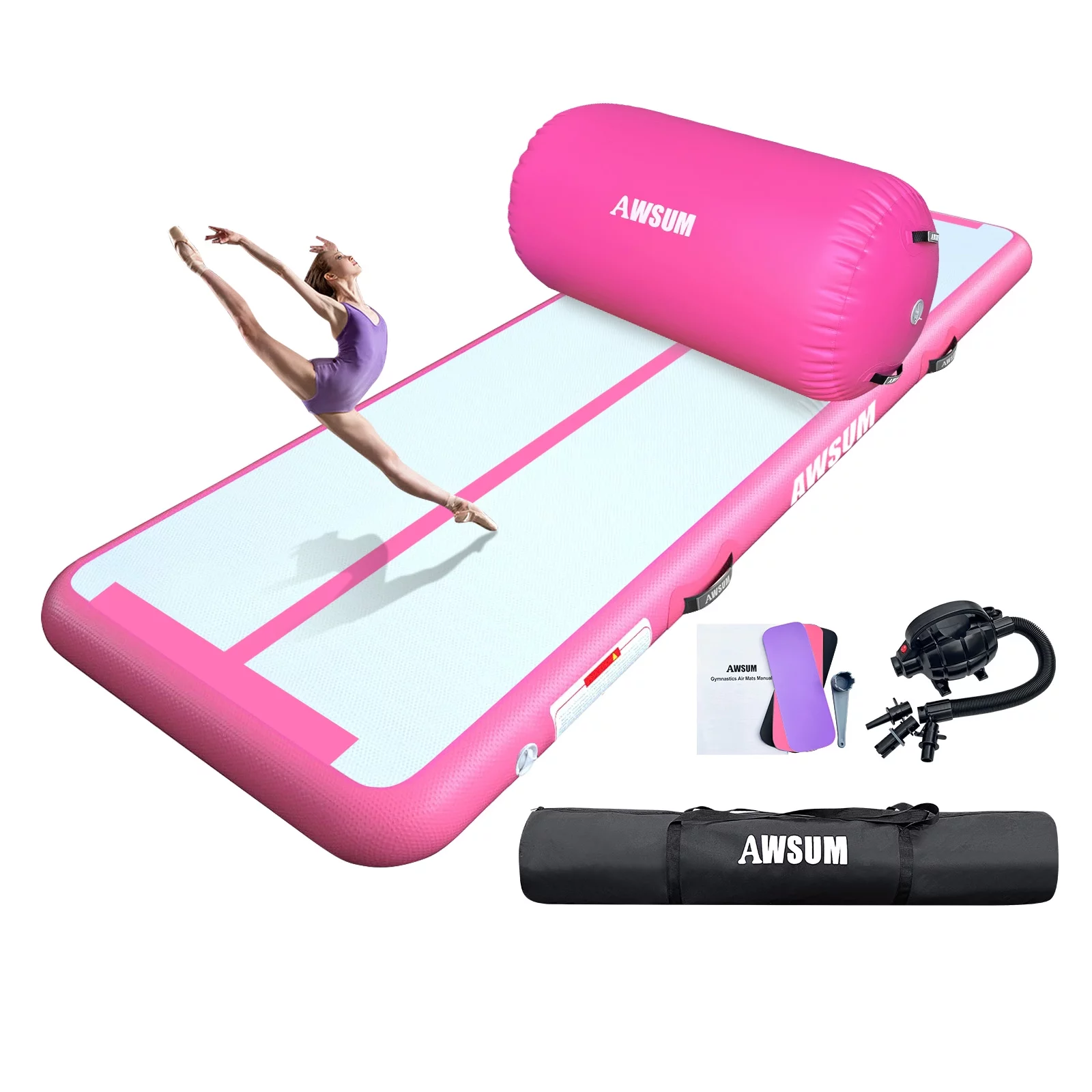 AWSUM Inflatable Air Gymnastics Mat 10 ft 13 ft 16 ft Training mat 4 inches Thick tumble track Air Roller with Electric Pump for Home\/Gym - John Pierce Auto Care