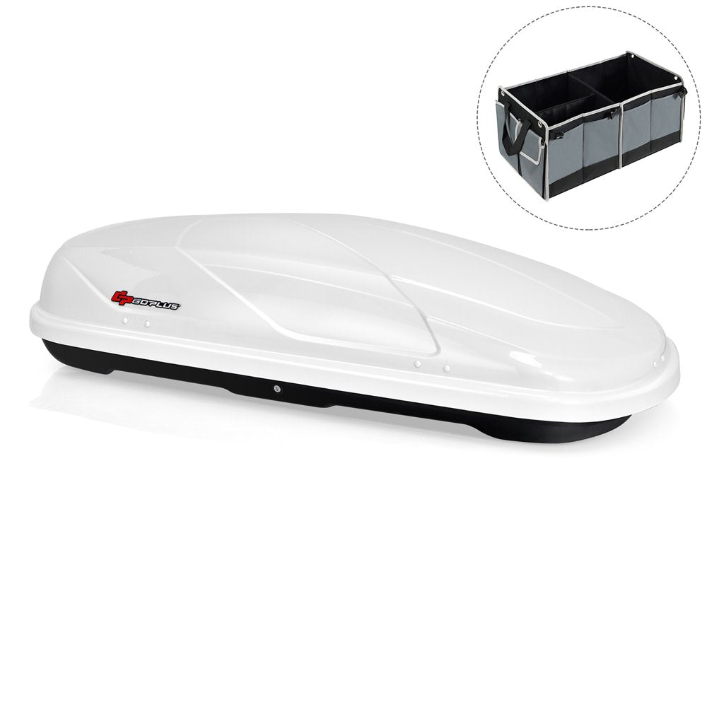 Goplus 14 Cubic Feet Cargo Box Dual Sided Opening Rooftop Carrier W\/Car Trunk Organizer - John Pierce Auto Care
