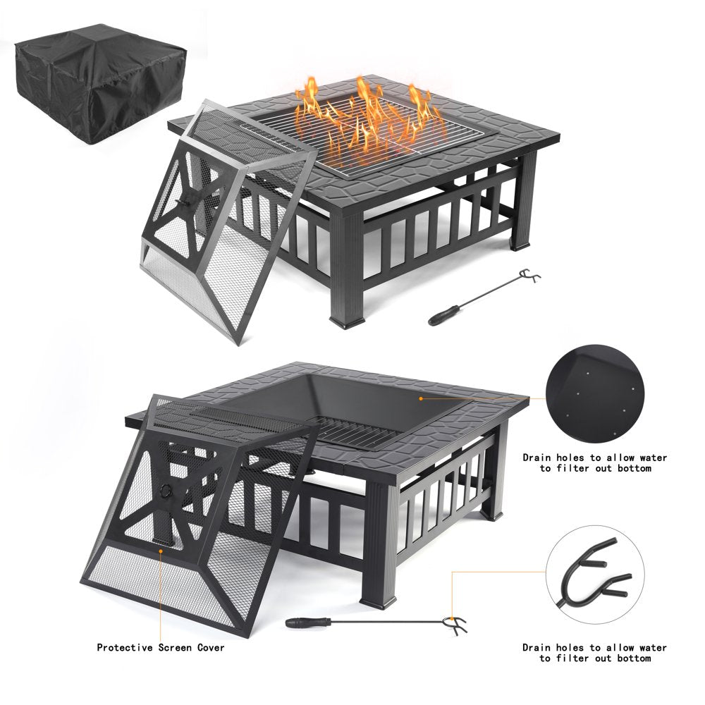 Uhomepro 32\u0026quot; Wood Burning Fire Pit Tables with Screen Lid, Poker, BBQ Net, Ice Tray, Food Clip and Cover - John Pierce Auto Care