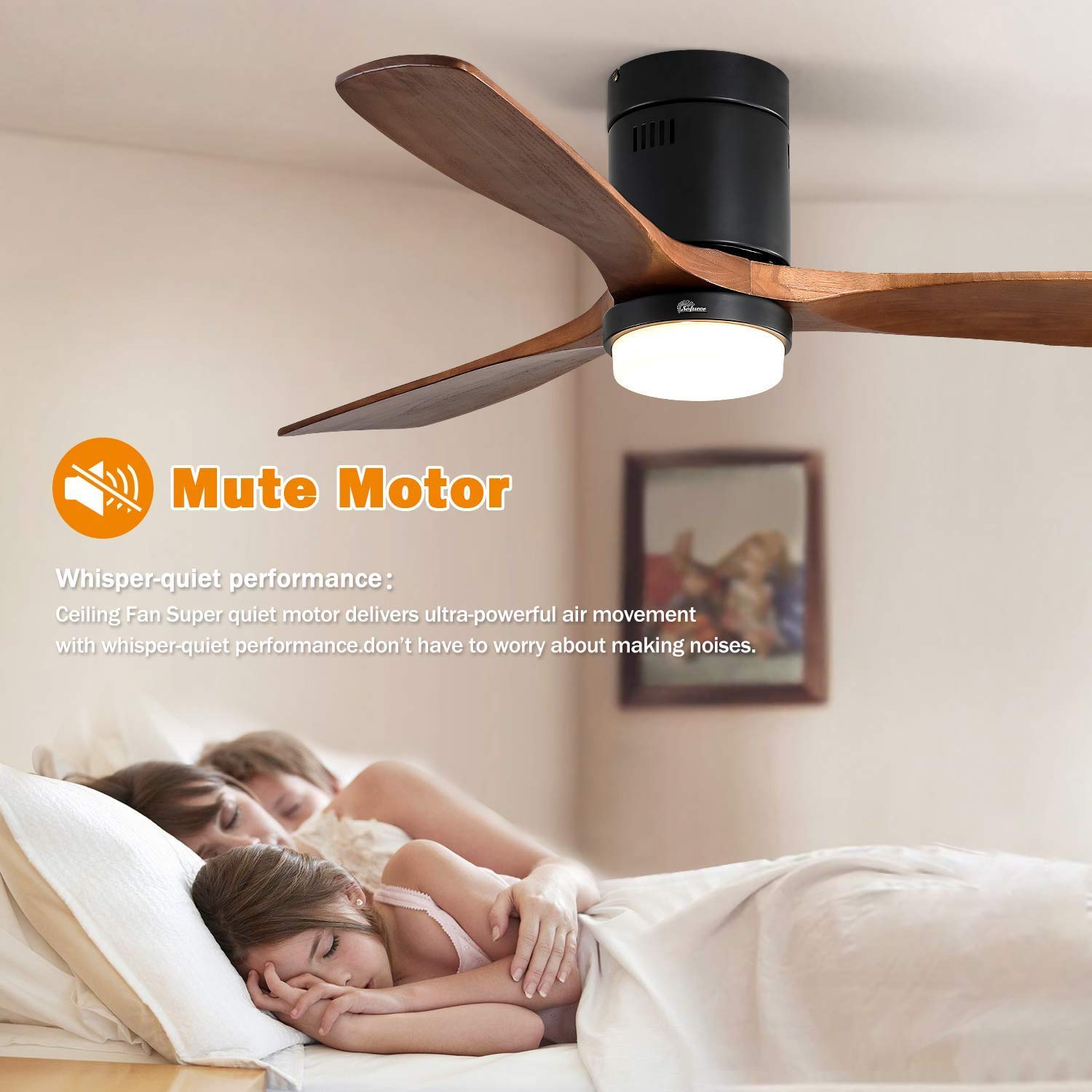Sofucor 52 Inch Low Profile Ceiling Fan 3 Carved Wood Fan Blade Noiseless - John Pierce Auto Care