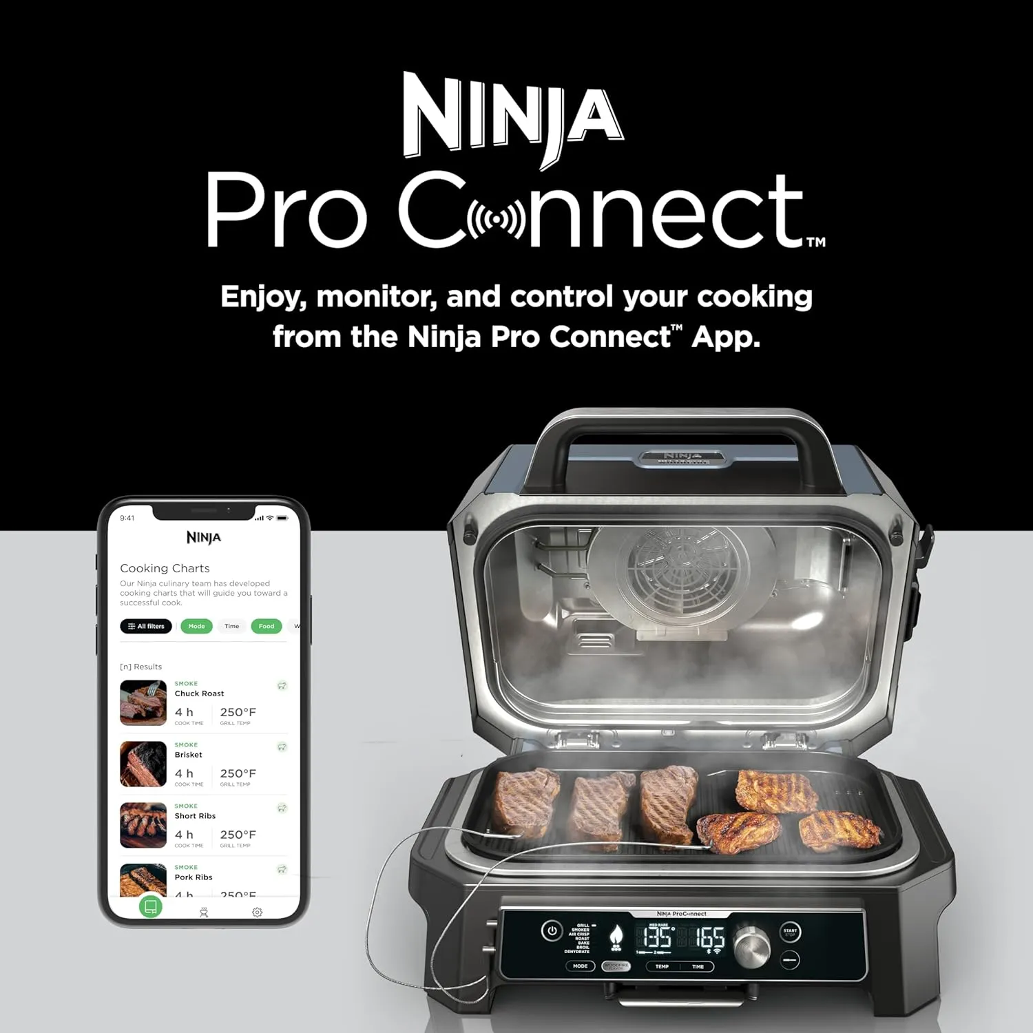 Premium XL Outdoor Grill \u0026amp; Smoker, Bluetooth, App Enabled, 7 in 1 Master Grill, BBQ Smoker, Outdoor Air Fryer, Woodfire Technology, 2 Built In Thermometers, Black - John Pierce Auto Care
