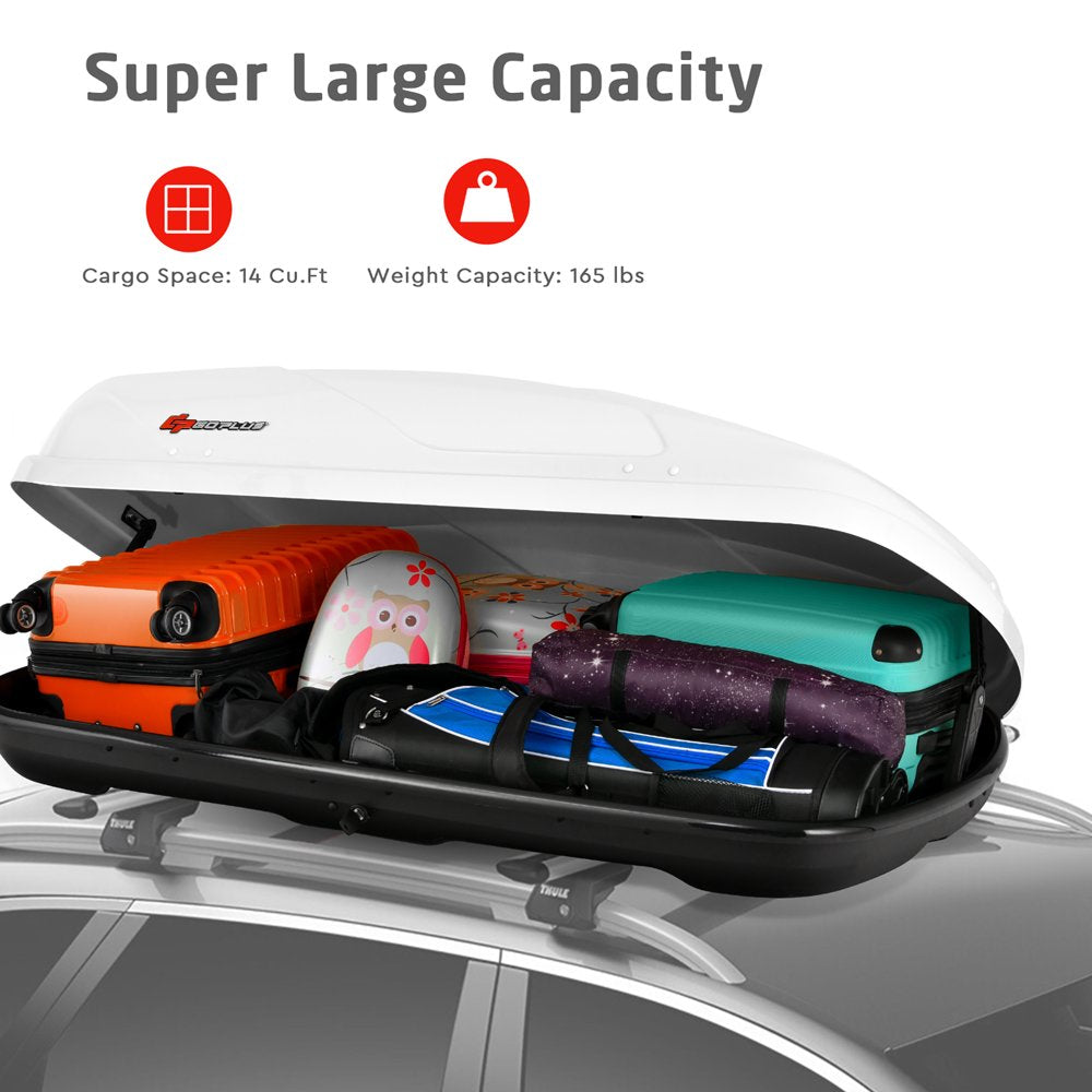 Goplus 14 Cubic Feet Cargo Box Dual Sided Opening Rooftop Carrier W\/Car Trunk Organizer - John Pierce Auto Care