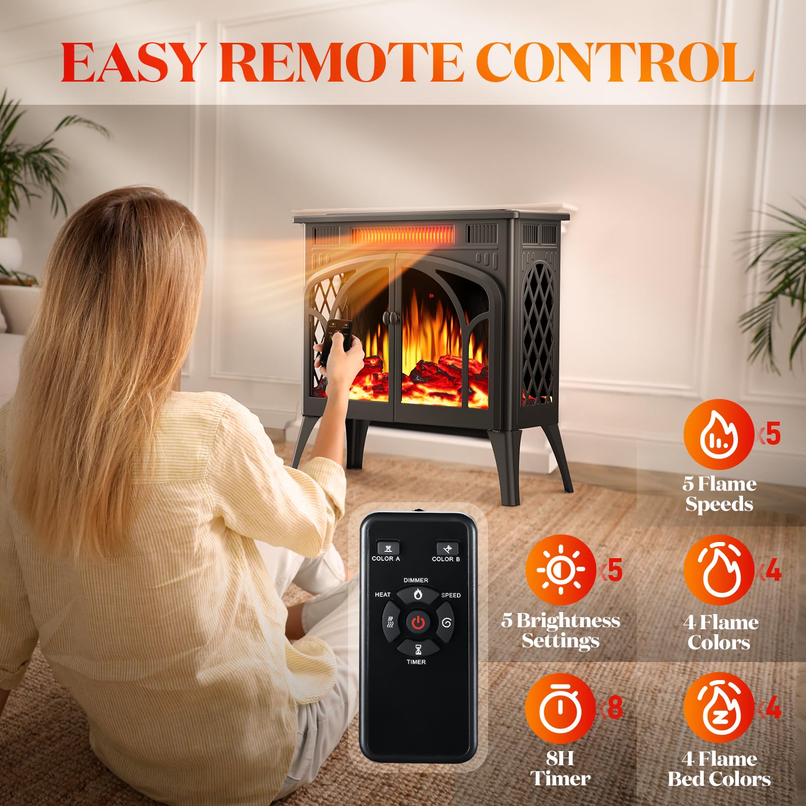 Rintuf Electric Fireplace Heater, 1500W Infrared Fireplace Stove, 5100BTU Electric Fireplace with Remote Control - John Pierce Auto Care