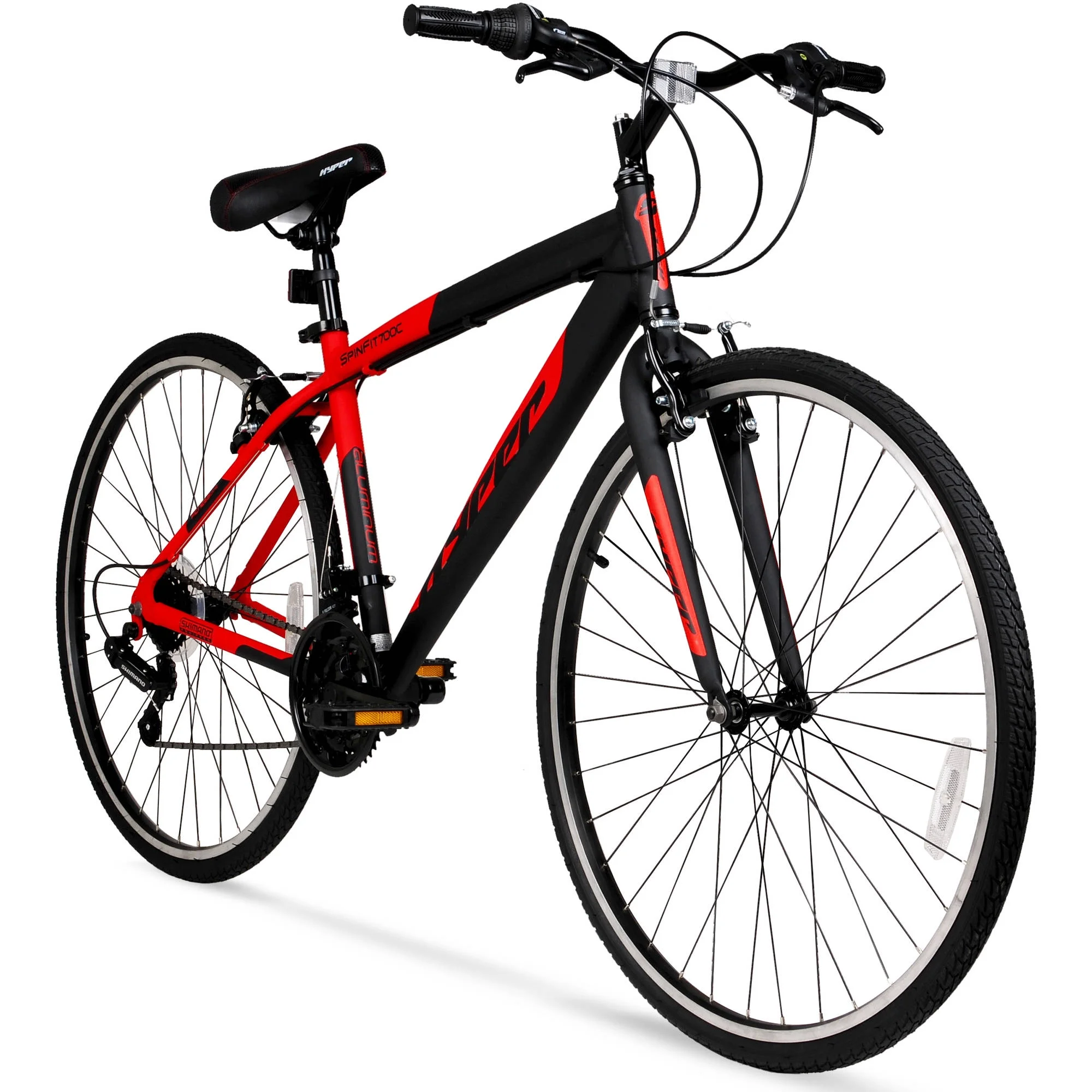 Hyper Bicycle 700c Men\u0026#039;s Spin Fit Hybrid Bike, Black and Red - John Pierce Auto Care