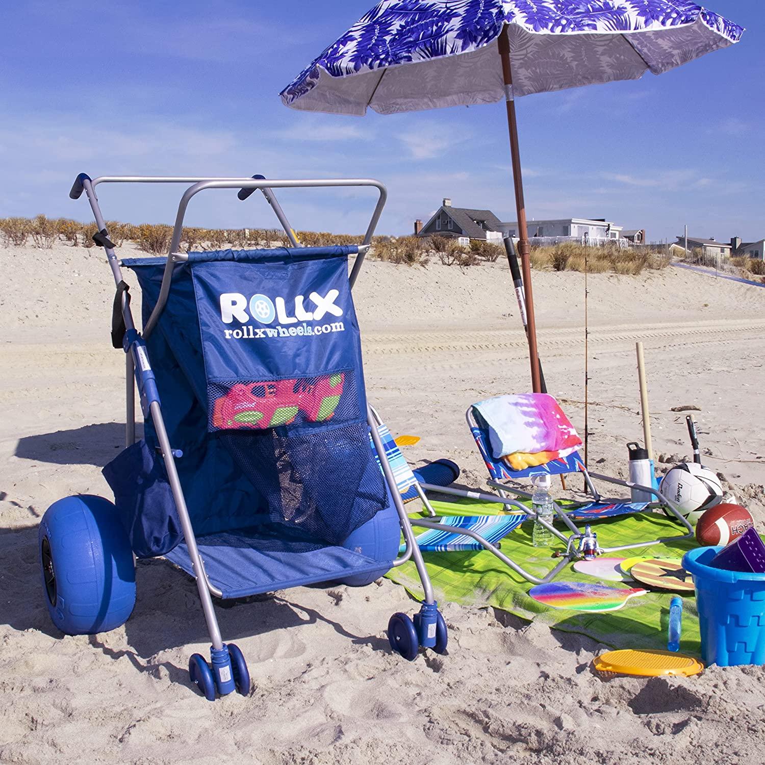 RollX Foldable Storage Wagon Beach Cart 12 inch Balloon Wheels �C ( Pump Included ) (Blue) - John Pierce Auto Care