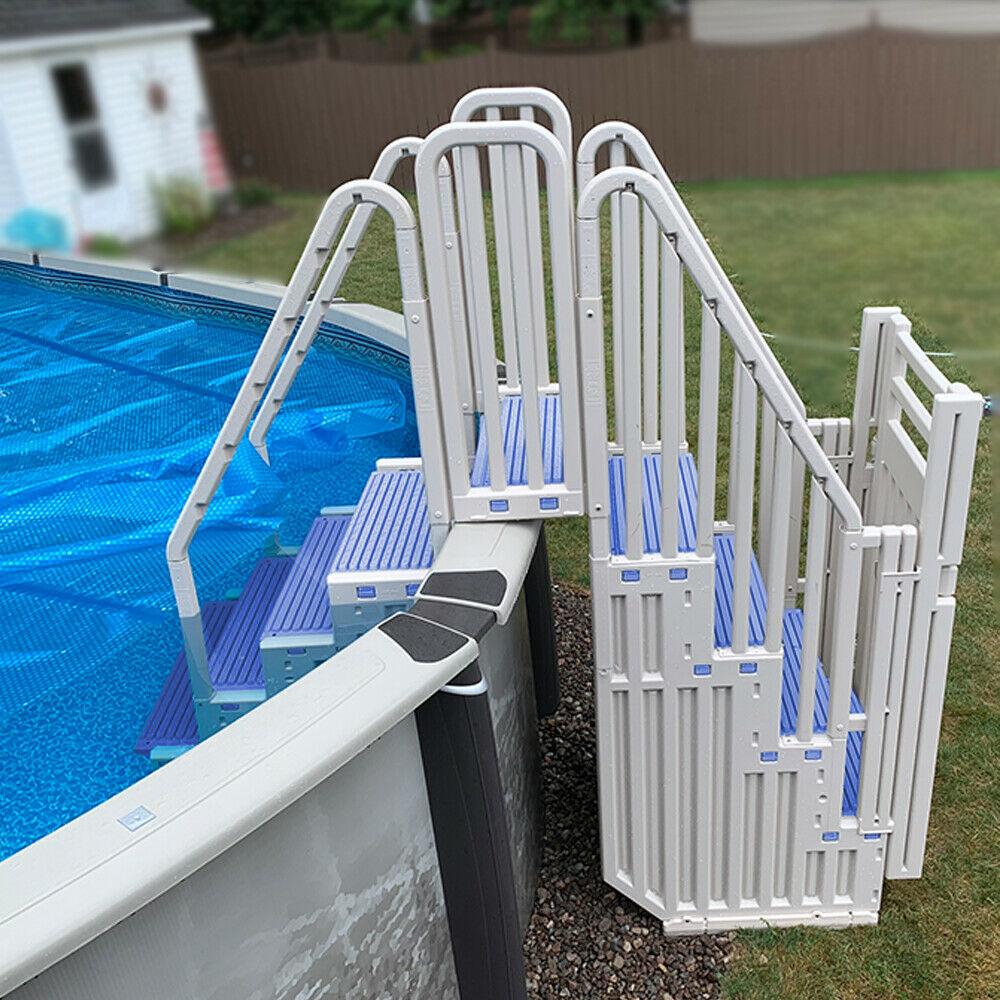 Confer Warm Gray Above Ground Blue Swimming Pool System w\/ Blue Steps \u0026amp; Closure - John Pierce Auto Care