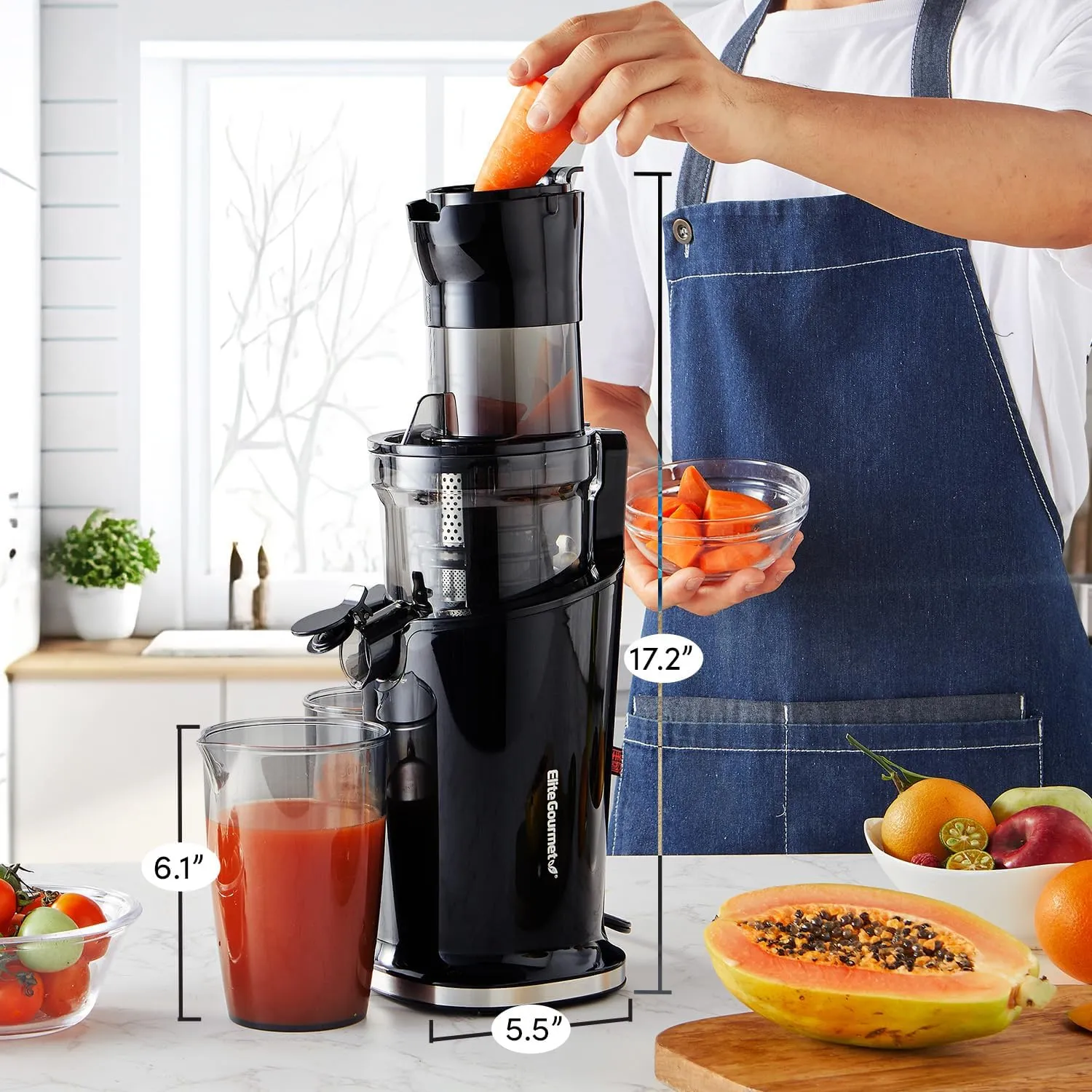 Elite Gourmet EJX320 Big Mouth Whole Fruit 5.2�� Self Feeding Chute, Cold Press Masticating Slow Juice Extractor��Black - John Pierce Auto Care