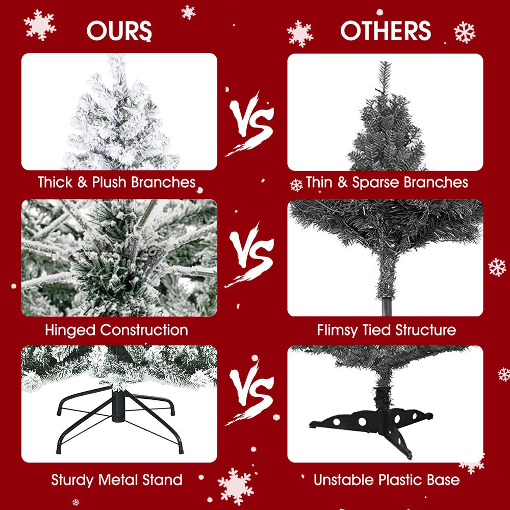 iFanze 6ft Pre Lit Snow Flocked Christmas Tree with 1000 Tips 250 Warm Lights, Hinged Artificial Holiday Xmas Pine Tree - John Pierce Auto Care