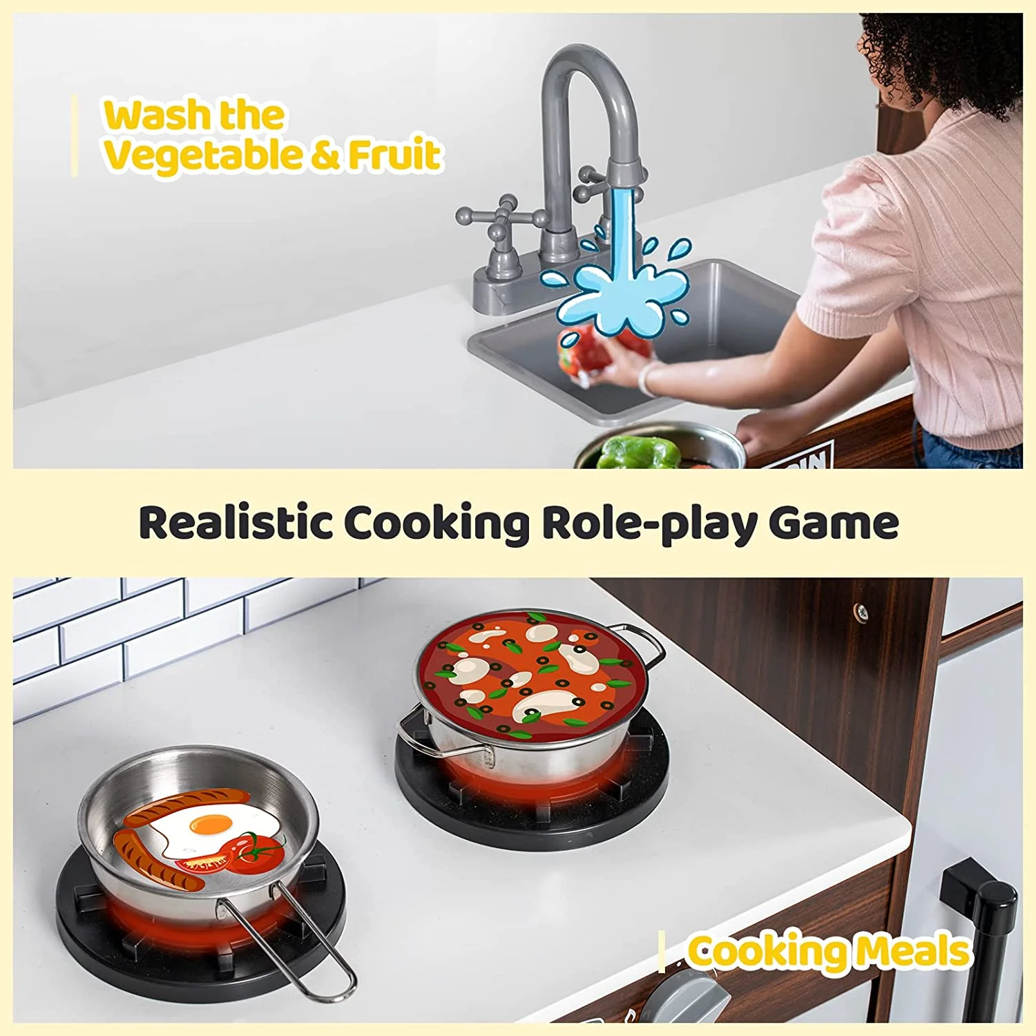 BRINJOY Corner Play Kitchen for Kids, Wooden Toddler Kitchen Playset w\/ Faucet, Sink, Microwave, Oven, Apron, Blackboard, Storage Cabinets, Pretend Cooking Toys w\/ Sound \u0026amp; Light Gift for Ages 3 - John Pierce Auto Care