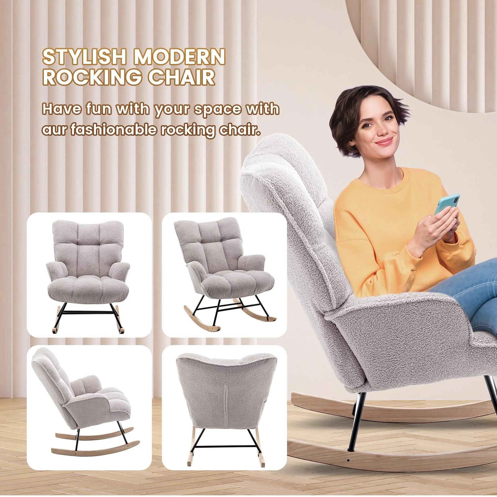 Nursery Rocking Chair with High Backrest - John Pierce Auto Care
