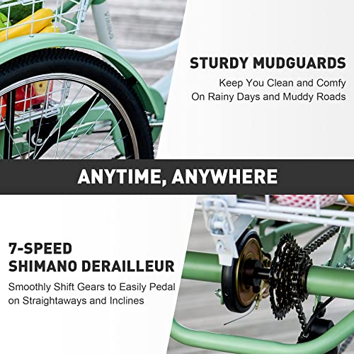 Viribus Adult Tricycle, 7 Speed Tricycle for Adults, 24" 3 Wheel Bikes for Adults with Baskets - John Pierce Auto Care