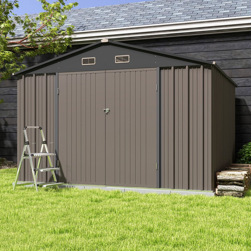Patiowell 10 x 10 ft Outdoor Storage Metal Shed with Sloping Roof and Double Lockable Door - John Pierce Auto Care