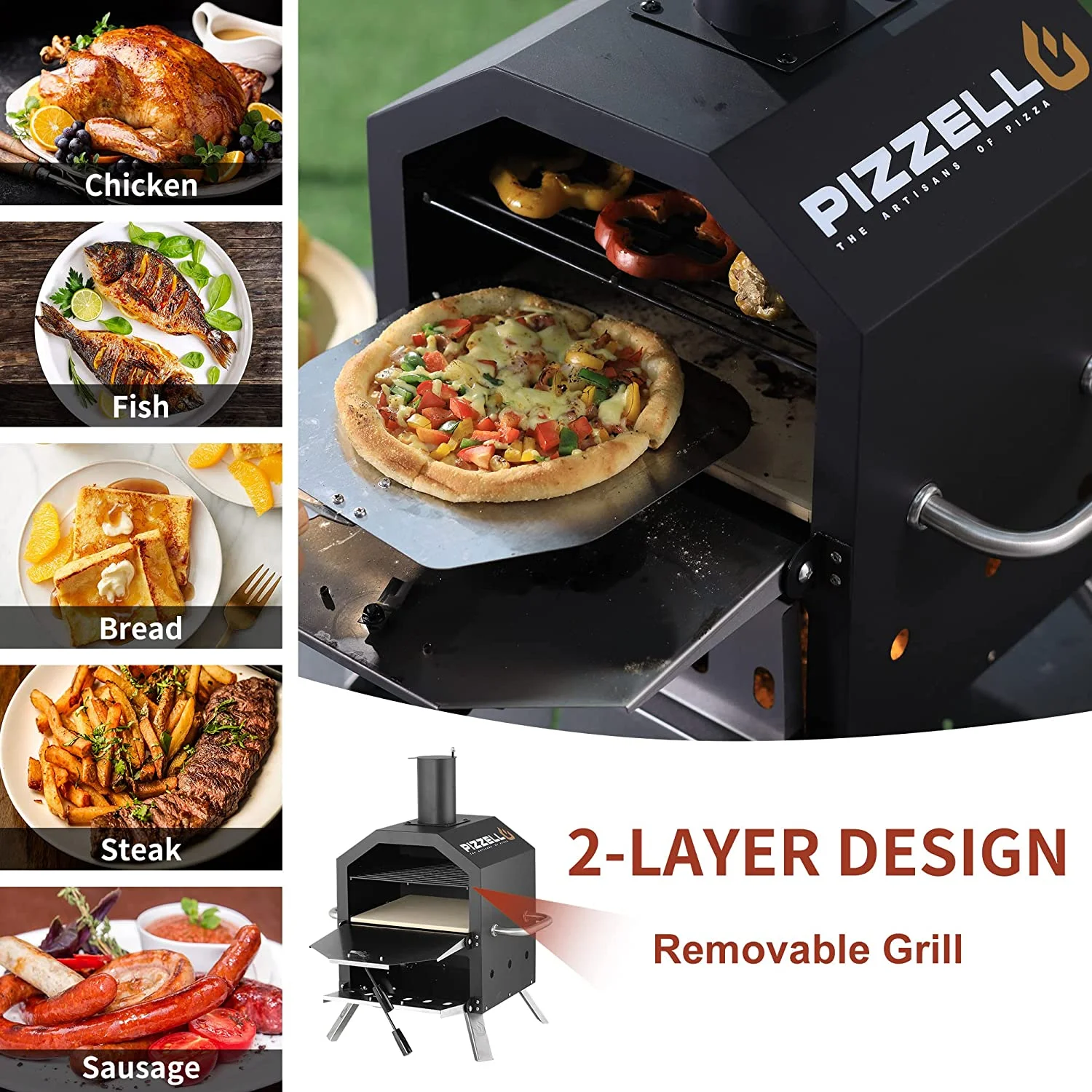 Portable Outdoor Wood-Fired 2-Layer Pizza Oven with Accessories - John Pierce Auto Care