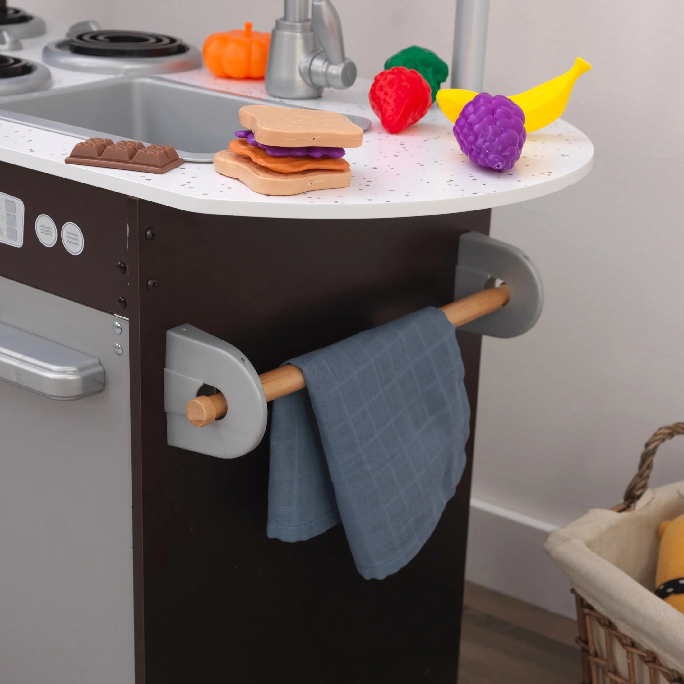KidKraft Uptown Espresso Wooden Play Kitchen and 30 Piece Play Food Accessories - John Pierce Auto Care