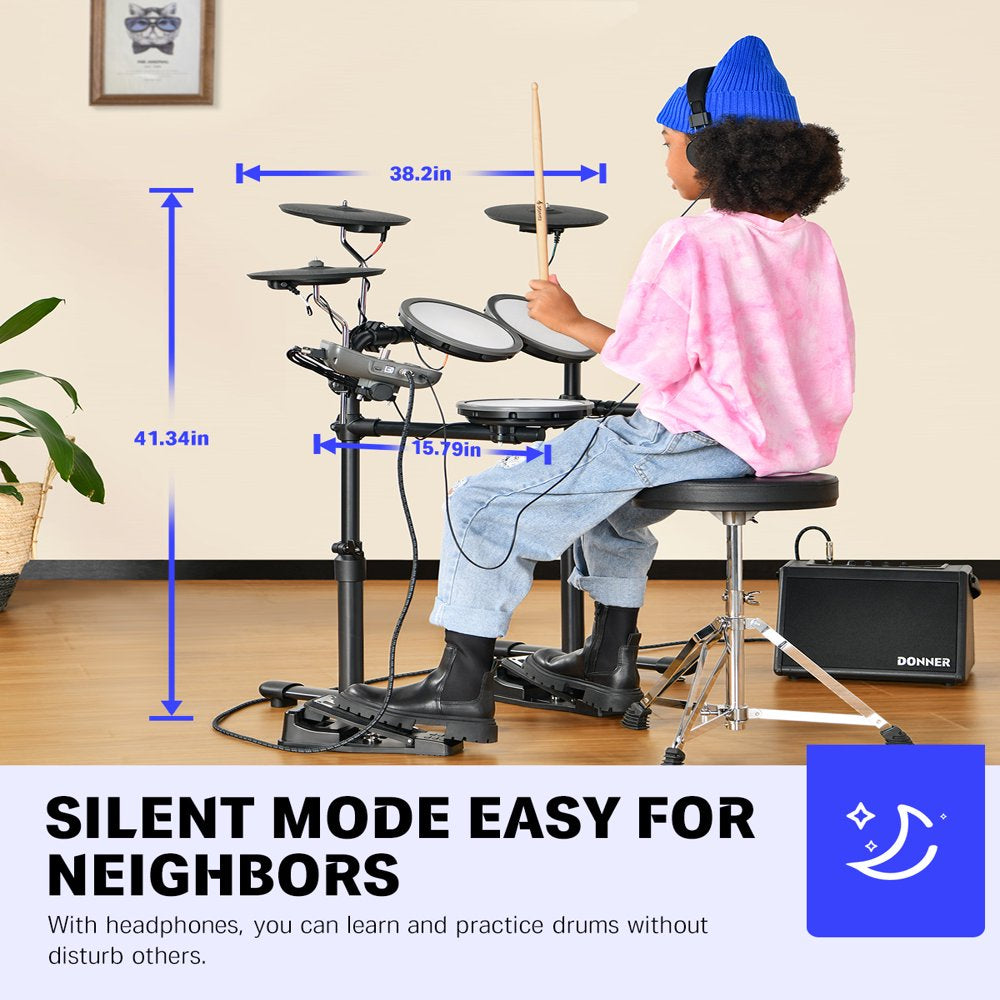 Donner Electric Drum Set For Kids Beginner, 68  Sounds, Quiet Mesh Pad - John Pierce Auto Care