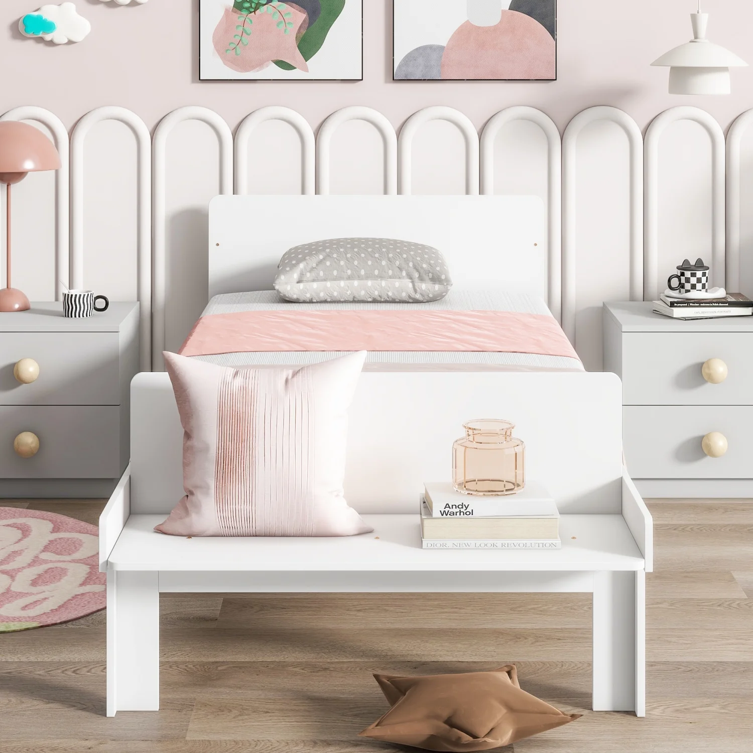 Create a chic and cozy bedroom look with this stylish and elegant white twin bed featuring a footboard bench for added comfort   perfect for enhancing the style and comfort of your bedroo - John Pierce Auto Care
