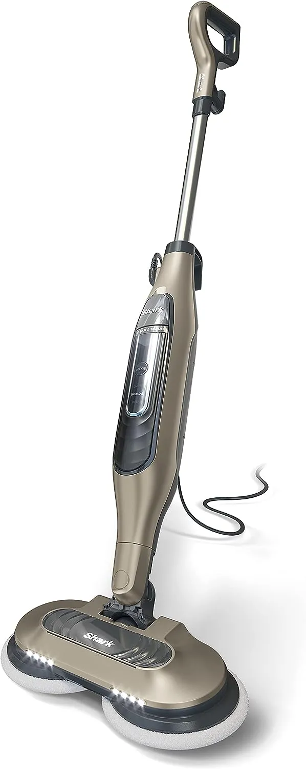 Mop, Scrub \u0026amp; Sanitize at The Same Time, Designed for Hard Floors, with 4 Dirt Grip Soft Scrub Washable Pads, 3 Steam Modes \u0026amp; LED Headlights, Gold - John Pierce Auto Care
