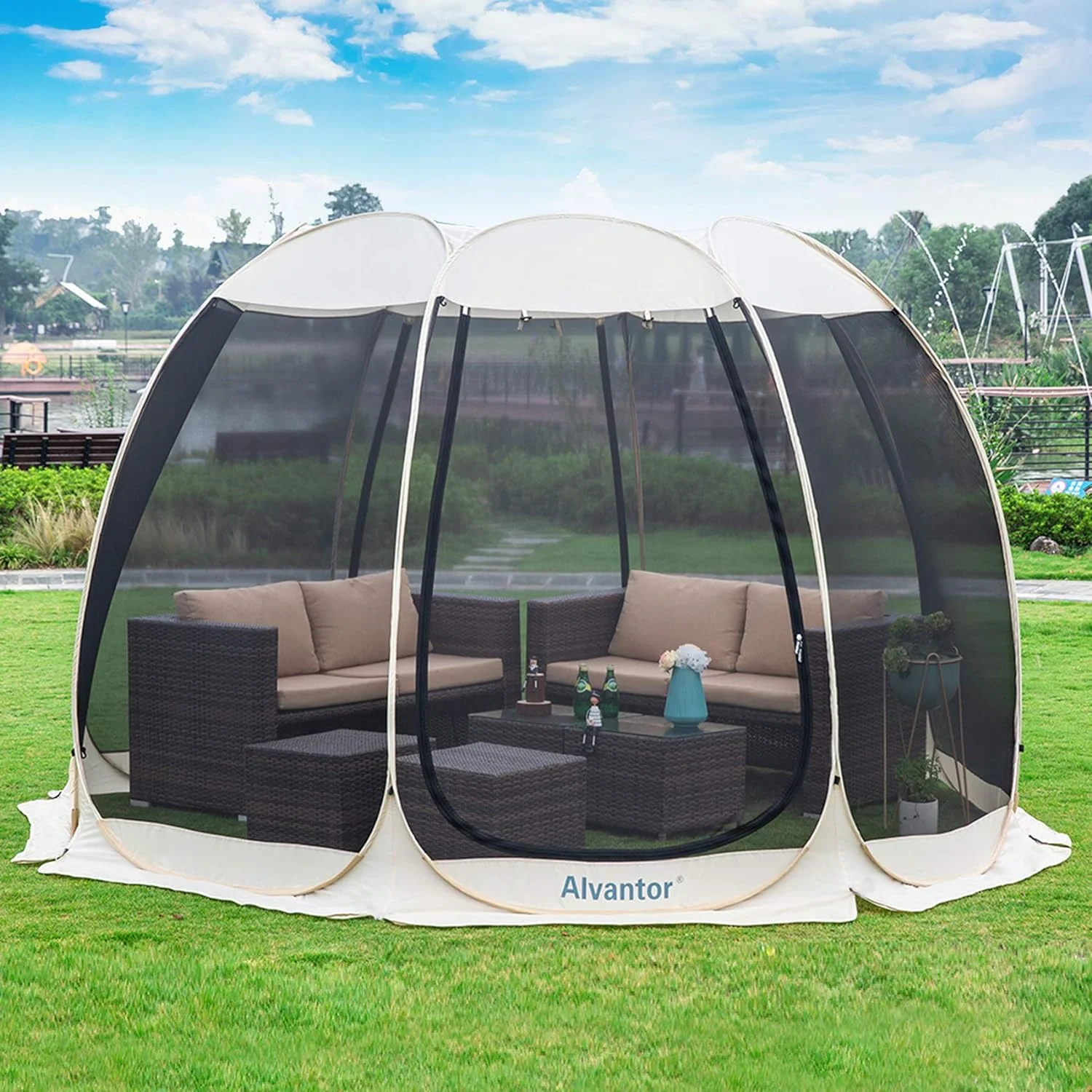 Screen Room House 10x10 Outdoor Family Camping Tent Pop Up Sun Shade Canopy Dining Gazebo by Alvantor - John Pierce Auto Care