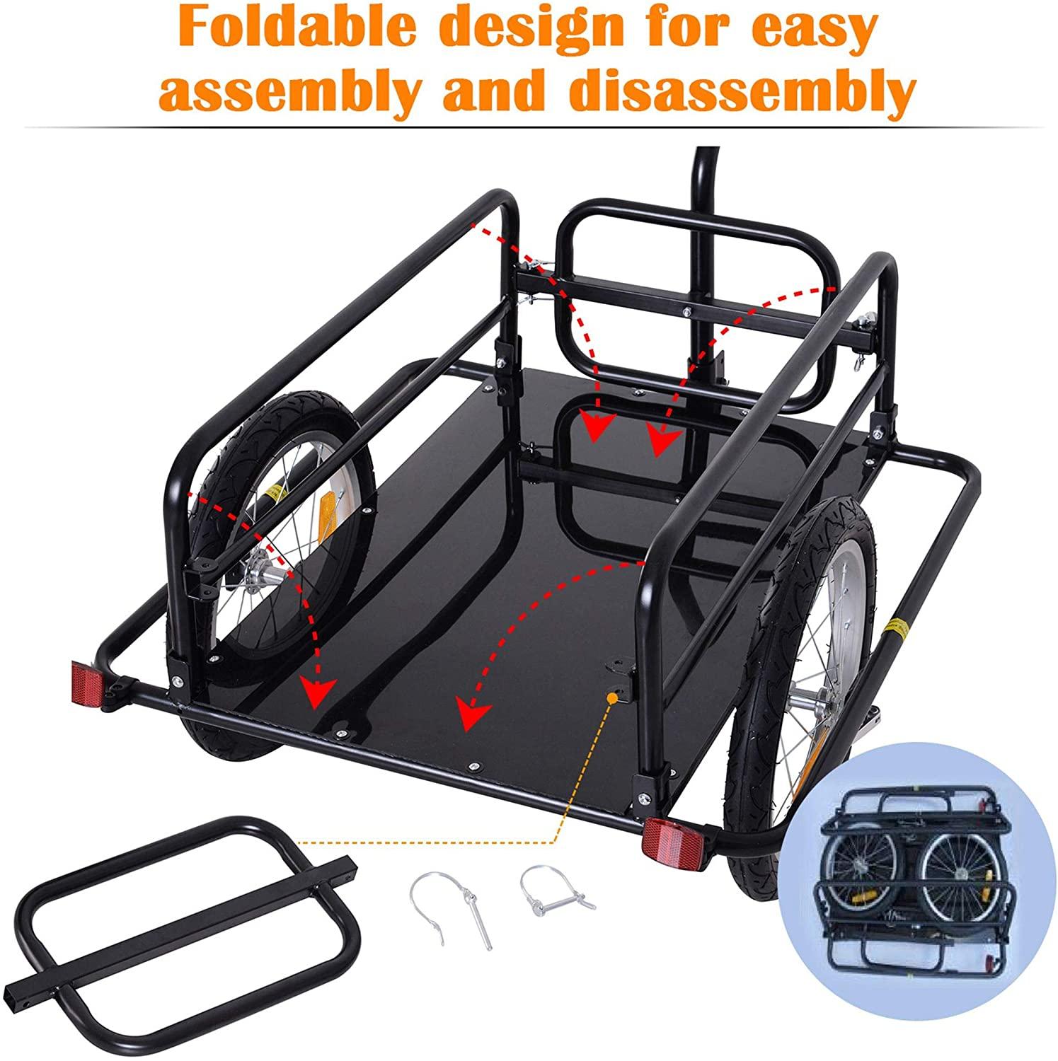 Aosom Foldable Bike Cargo Trailer Cart with Hitch, 80lbs Capacity, 16in Wheels, Black - John Pierce Auto Care