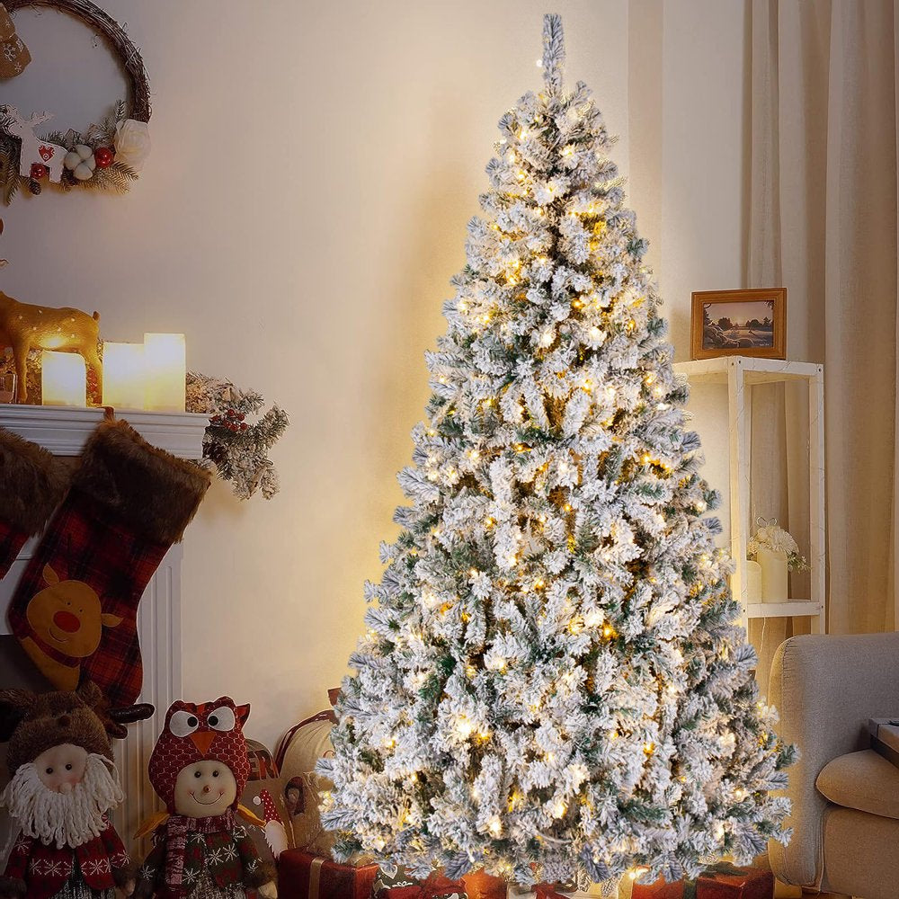 iFanze 6ft Pre Lit Snow Flocked Christmas Tree with 1000 Tips 250 Warm Lights, Hinged Artificial Holiday Xmas Pine Tree - John Pierce Auto Care