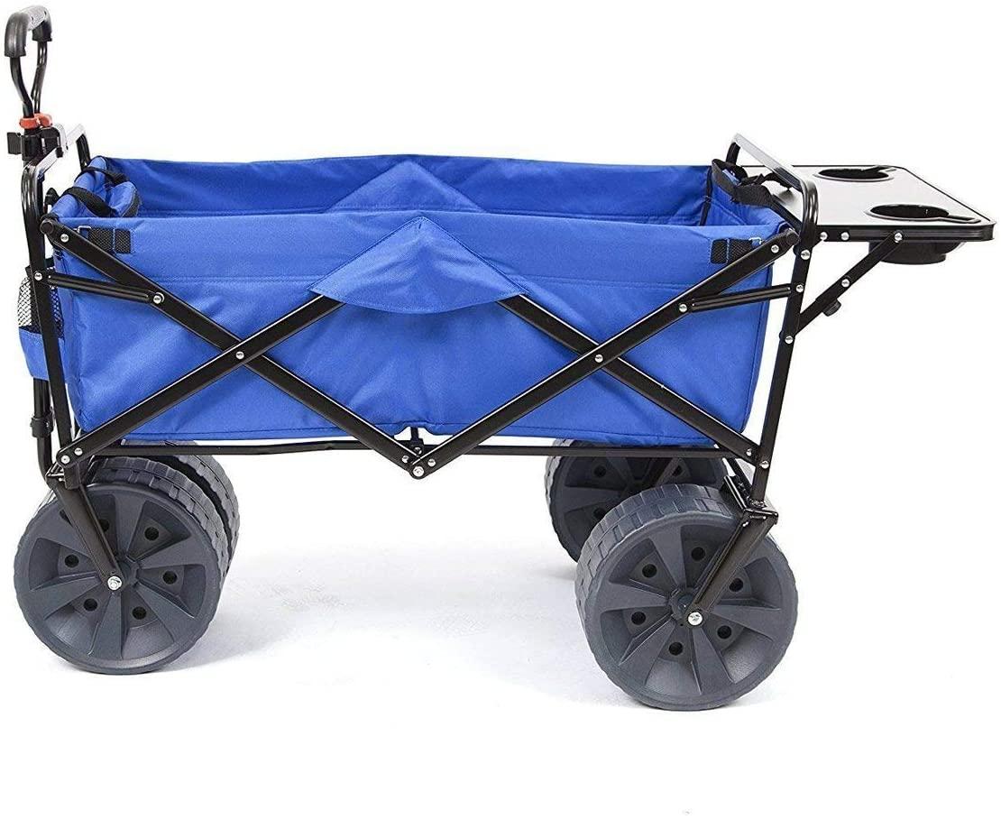 MacSports All Terrain Beach Wagon with Side Table|Heavy Duty Collapsible Folding Cart with Large Wheels for Beach Day, Picnic, Camping, Outdoor Activities | Blue\/White - John Pierce Auto Care