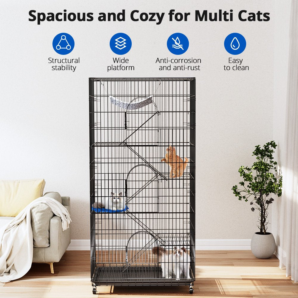 SINGES 6 Tier Large 77\u0026quot; Cat Cage Kennels Indoor Metal Wire Cat Playpen with Cat Bed - John Pierce Auto Care