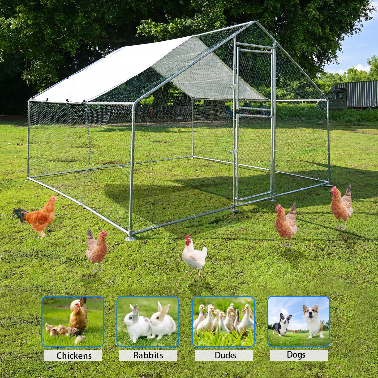 Kkonetoy 10 X 10 X 6.6ft Large Metal Chicken Coops, Outdoor Duck Walk in Run Poultry Cage, Walk in Hen House\u0026amp; with Waterproof Cover - John Pierce Auto Care