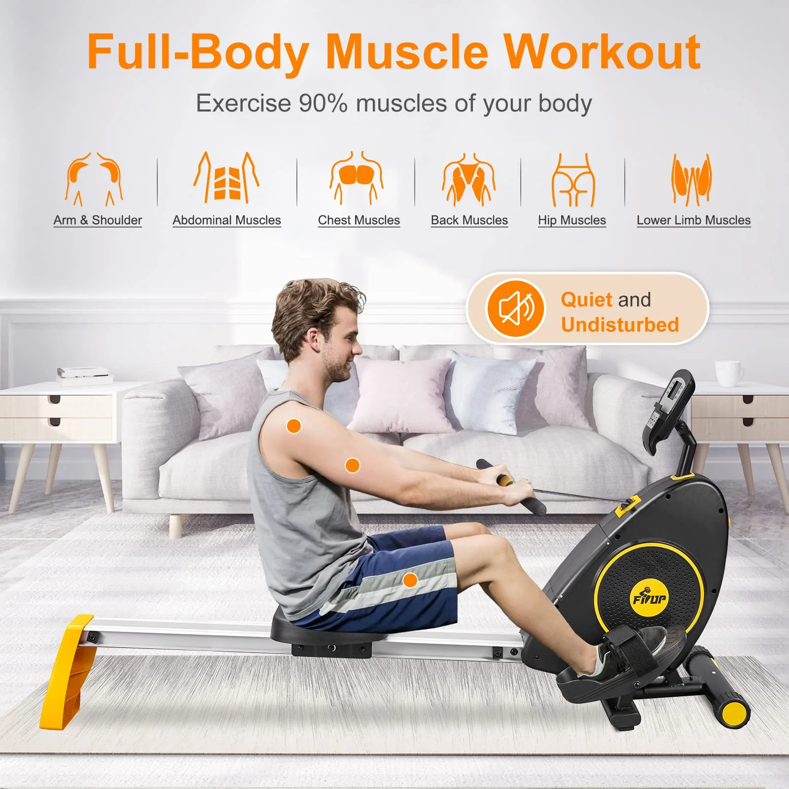 FISUP Rowing Machine with 8 Level Adjustable Magnetic Resistance Indoor Rower Machines for Home Fitness Cardio Workout - John Pierce Auto Care