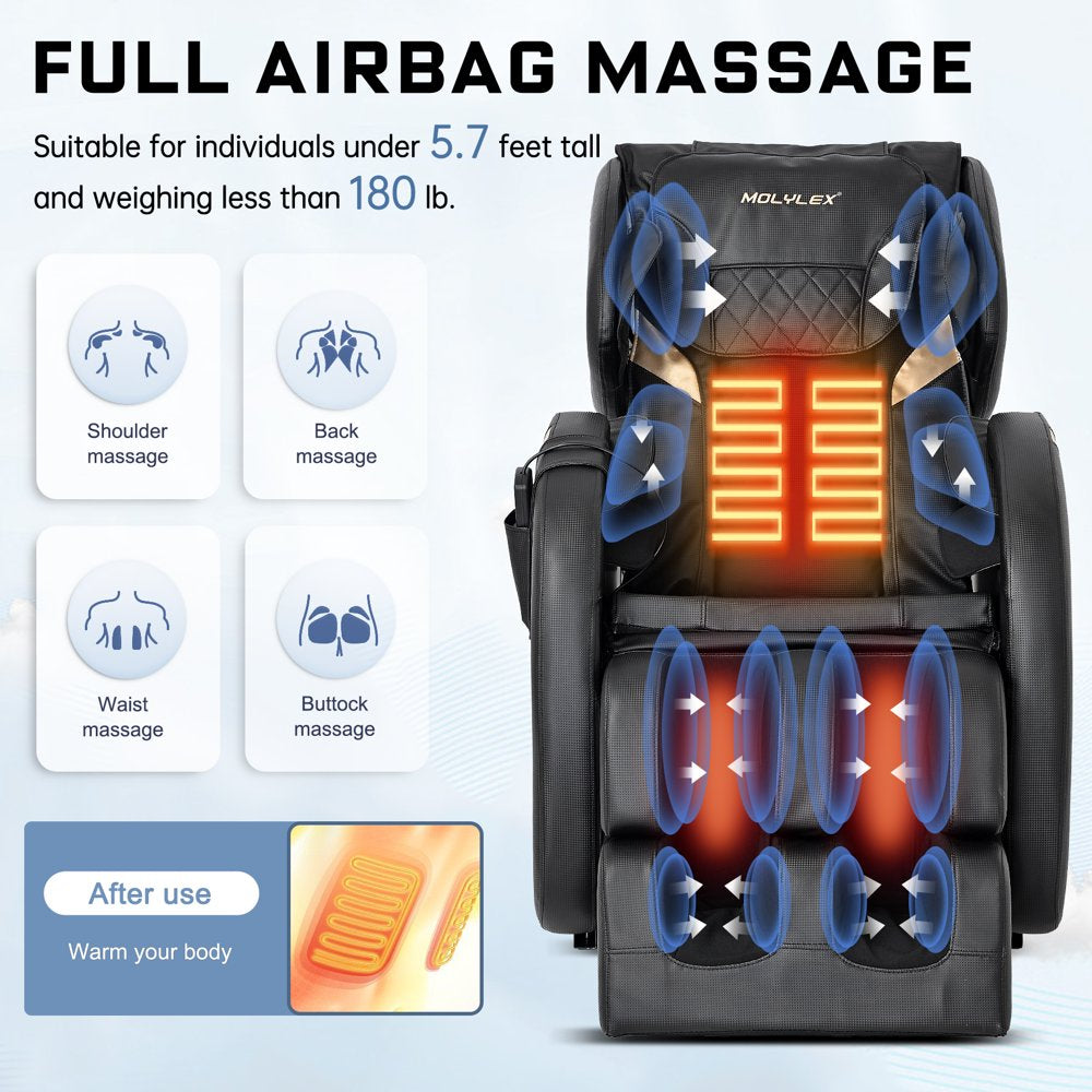 Molylex 2023 Small Massage Chair with Zero Gravity, Full Body Massage Chair with Heating, Airbags - John Pierce Auto Care