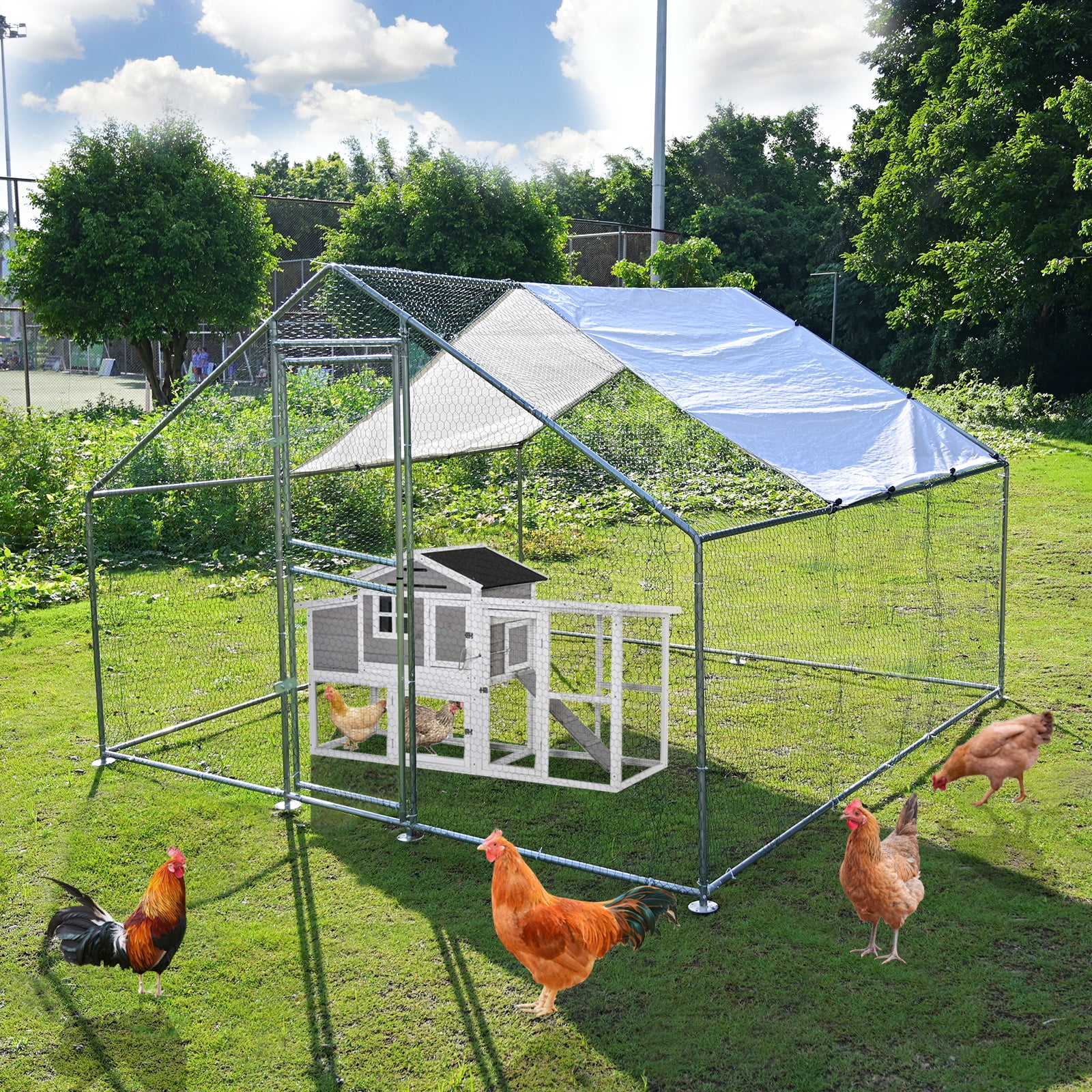 Kkonetoy 10 X 10 X 6.6ft Large Metal Chicken Coops, Outdoor Duck Walk in Run Poultry Cage, Walk in Hen House\u0026amp; with Waterproof Cover - John Pierce Auto Care
