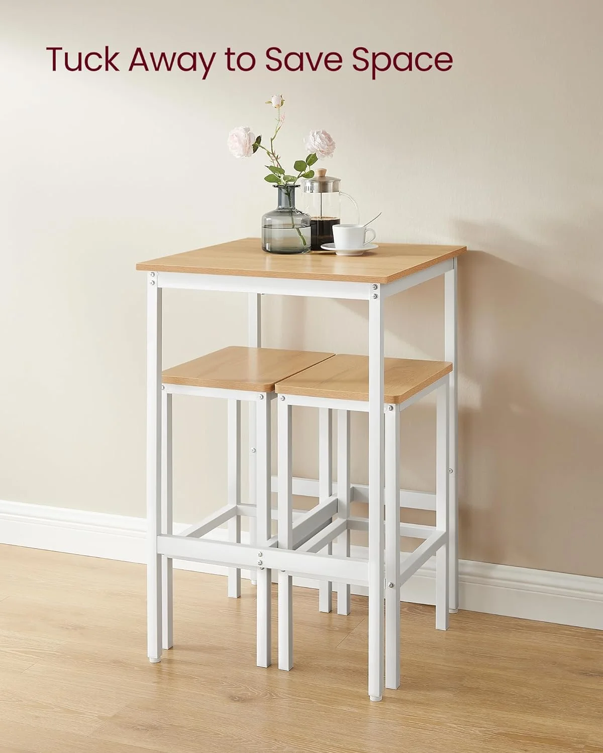 Bar Table and Chairs Set, Square Bar Table with 2 Bar Stools, Dining Pub Bar Table Set for 2, Space Saving for Kitchen Breakfast, Living Room, Party Room, Golden Oak and Cloud White - John Pierce Auto Care