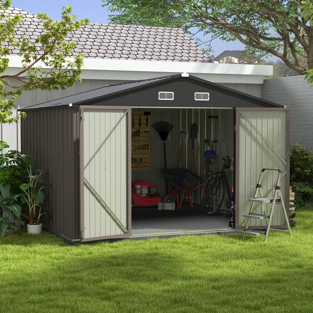 Patiowell 10 x 10 ft Outdoor Storage Metal Shed with Sloping Roof and Double Lockable Door - John Pierce Auto Care