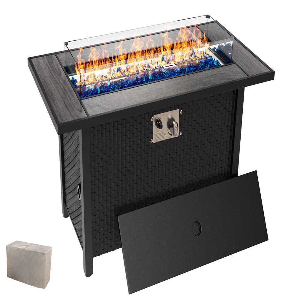 Walsunny 45\u0026quot; Propane Fire Pit Table 50,000 BTU Steel Gas Fire Pit with Lid and Lava Rock Rectangular - John Pierce Auto Care