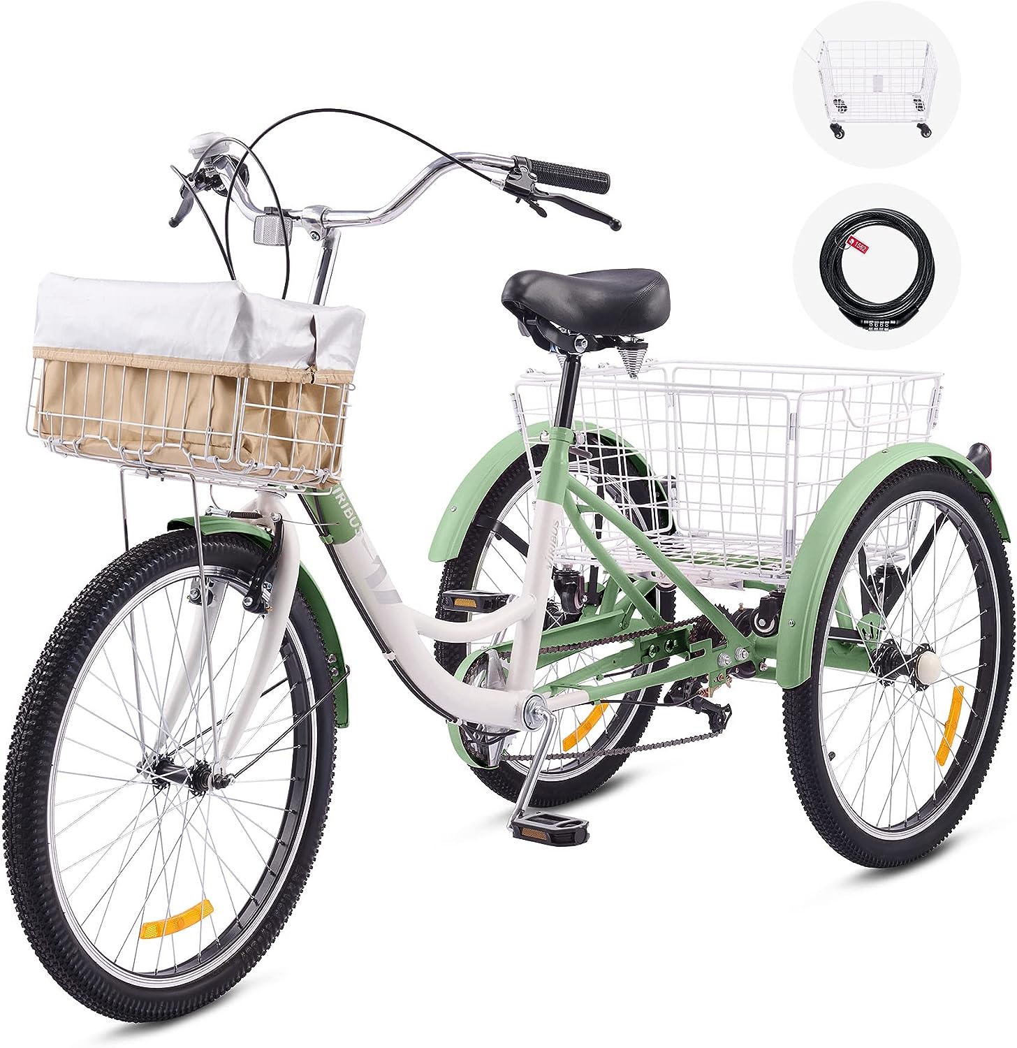 Viribus Adult Tricycle, 7 Speed Tricycle for Adults, 24" 3 Wheel Bikes for Adults with Baskets - John Pierce Auto Care