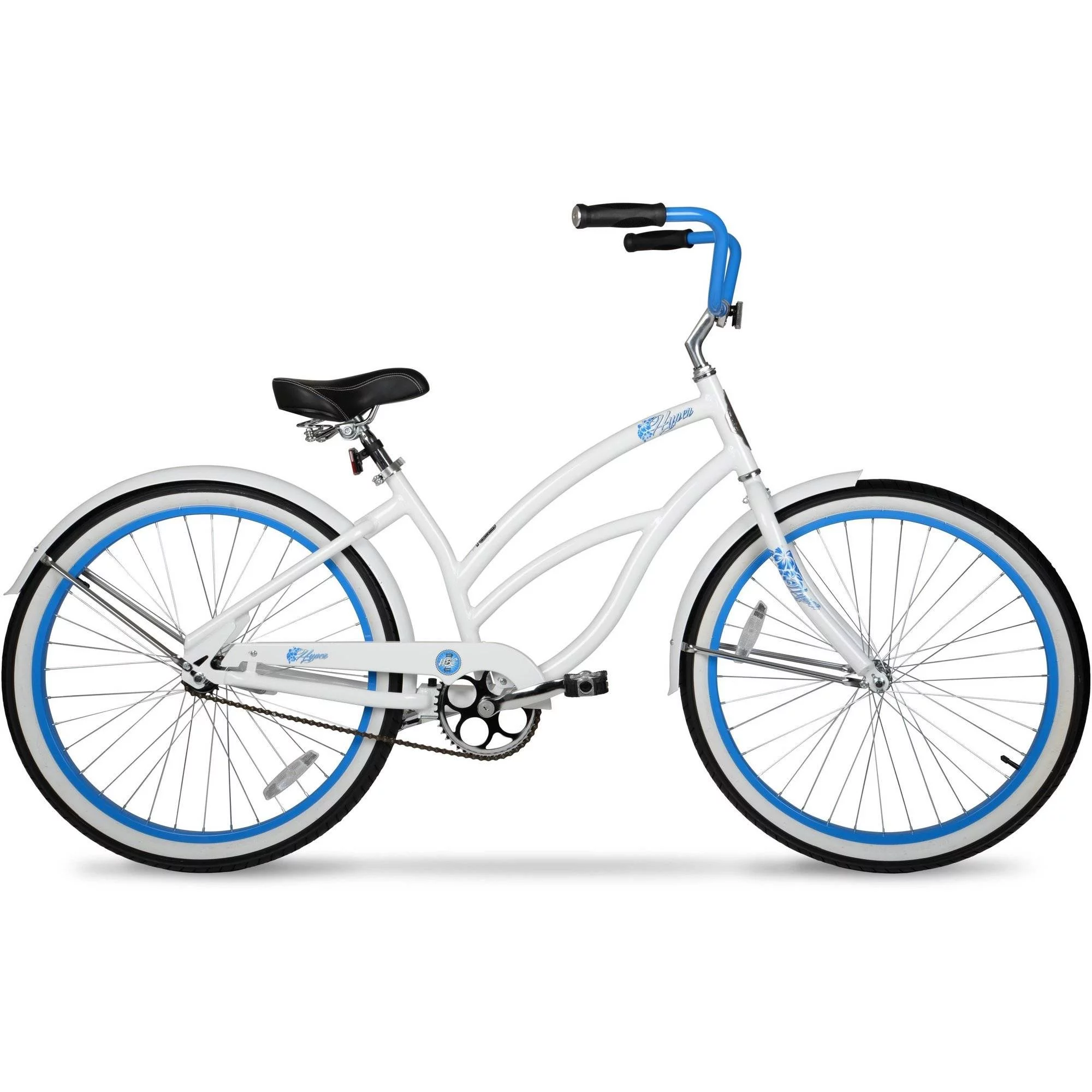 Hyper Bicycle Women\u0026#039;s 26 In. Beach Cruiser, White with Blue Rim - John Pierce Auto Care