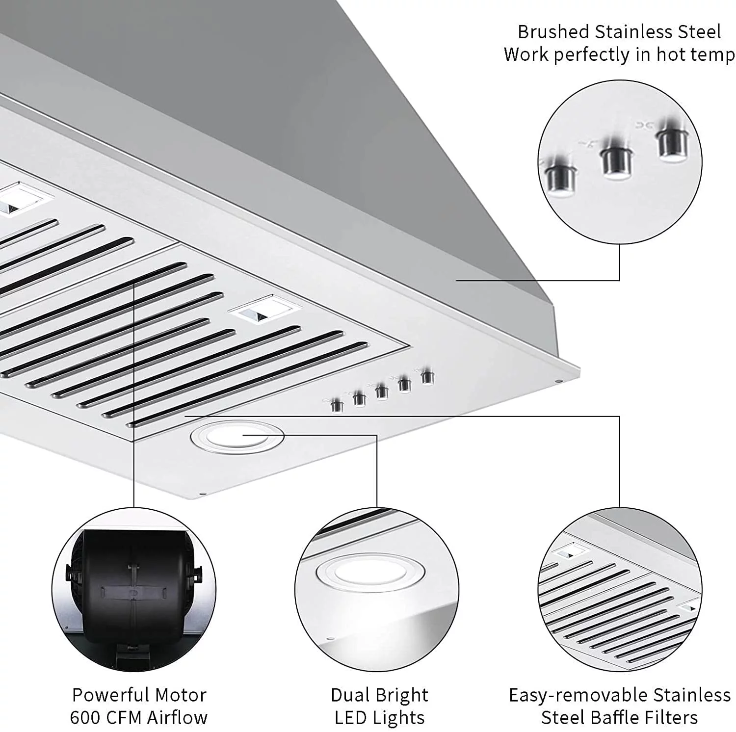 Range Hood 30 inch Insert Vent Hood 600 CFM Built in Stainless Steel Range Hood - John Pierce Auto Care