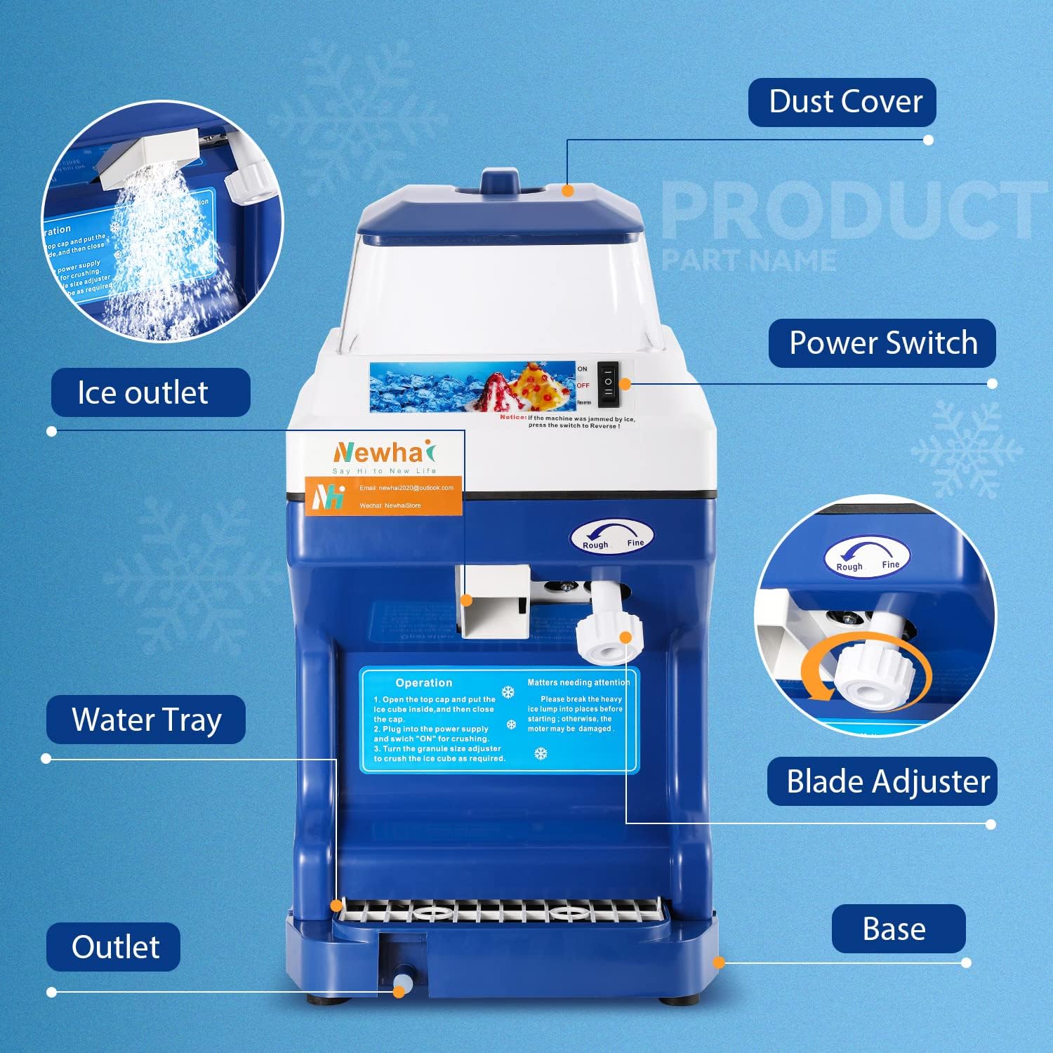 Commercial ice shredder Electric shave ice machine 300W automatic shave ice machine 1400RPM adjustable thickness 441 lb\/h shave ice machine - John Pierce Auto Care
