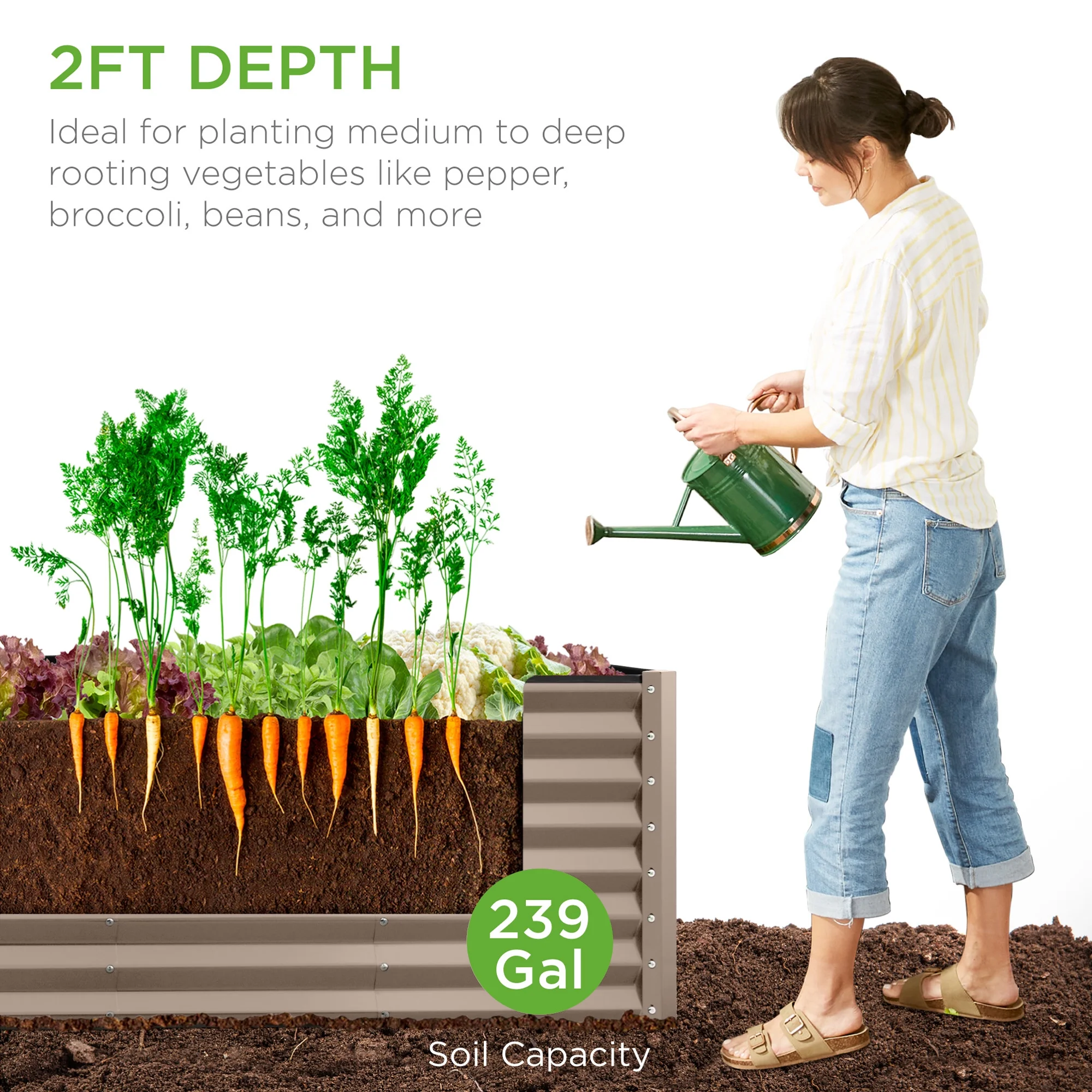 Best Choice Products 8x2x2ft Outdoor Metal Raised Garden Bed, Planter Box for Vegetables, Flowers, Herbs   Taupe - John Pierce Auto Care
