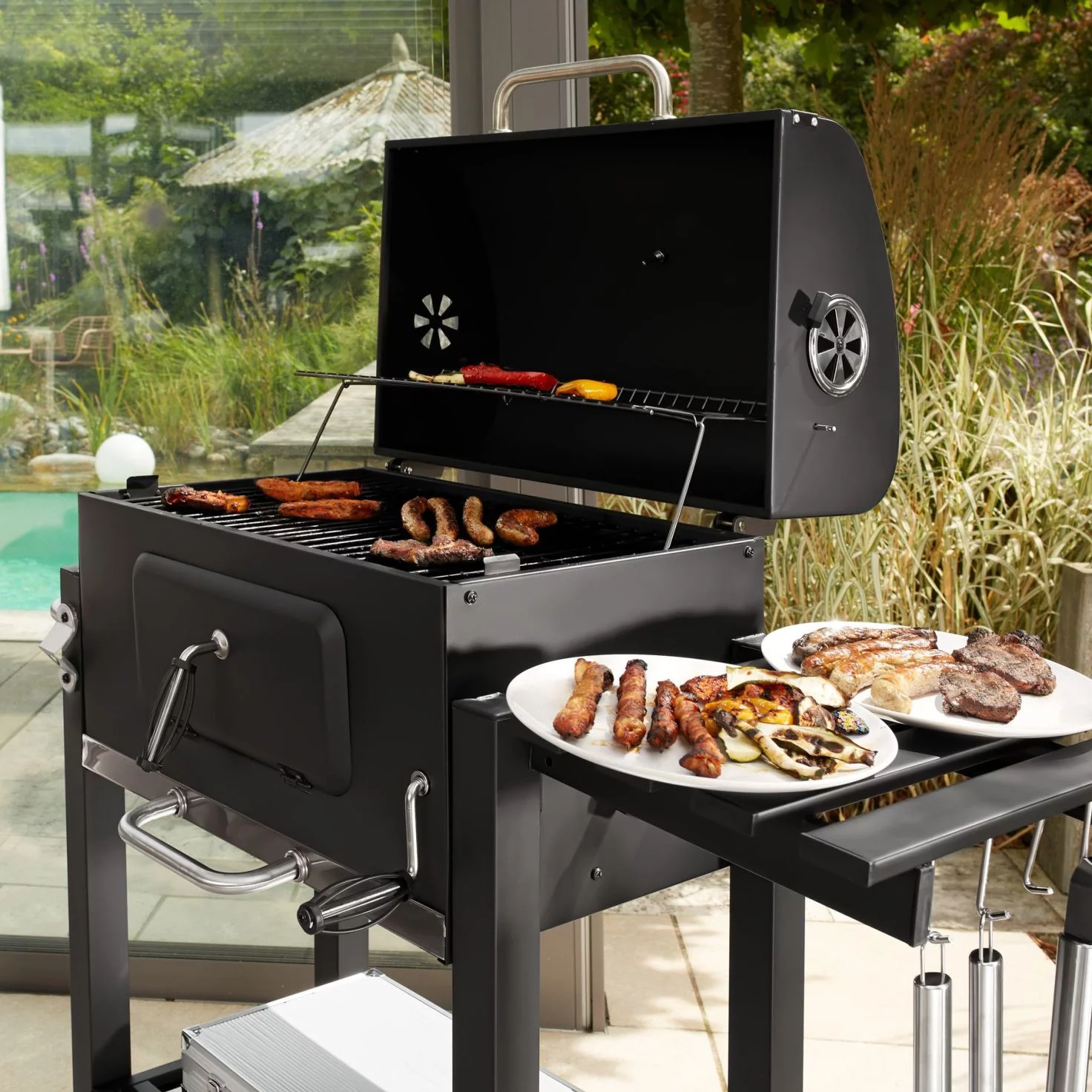 SUGIFT 24-inch Charcoal BBQ Grill with 2 Folding Side Shelves - John Pierce Auto Care