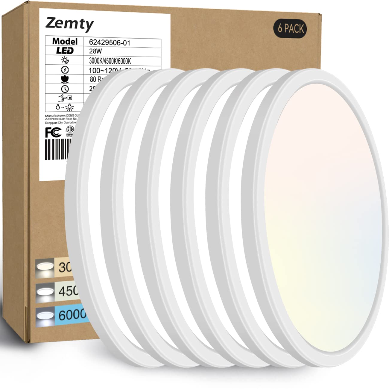 zemty 6Pack 12 Inch LED Flush Mount Ceiling Light, Super Slim 28W 3200lm - John Pierce Auto Care