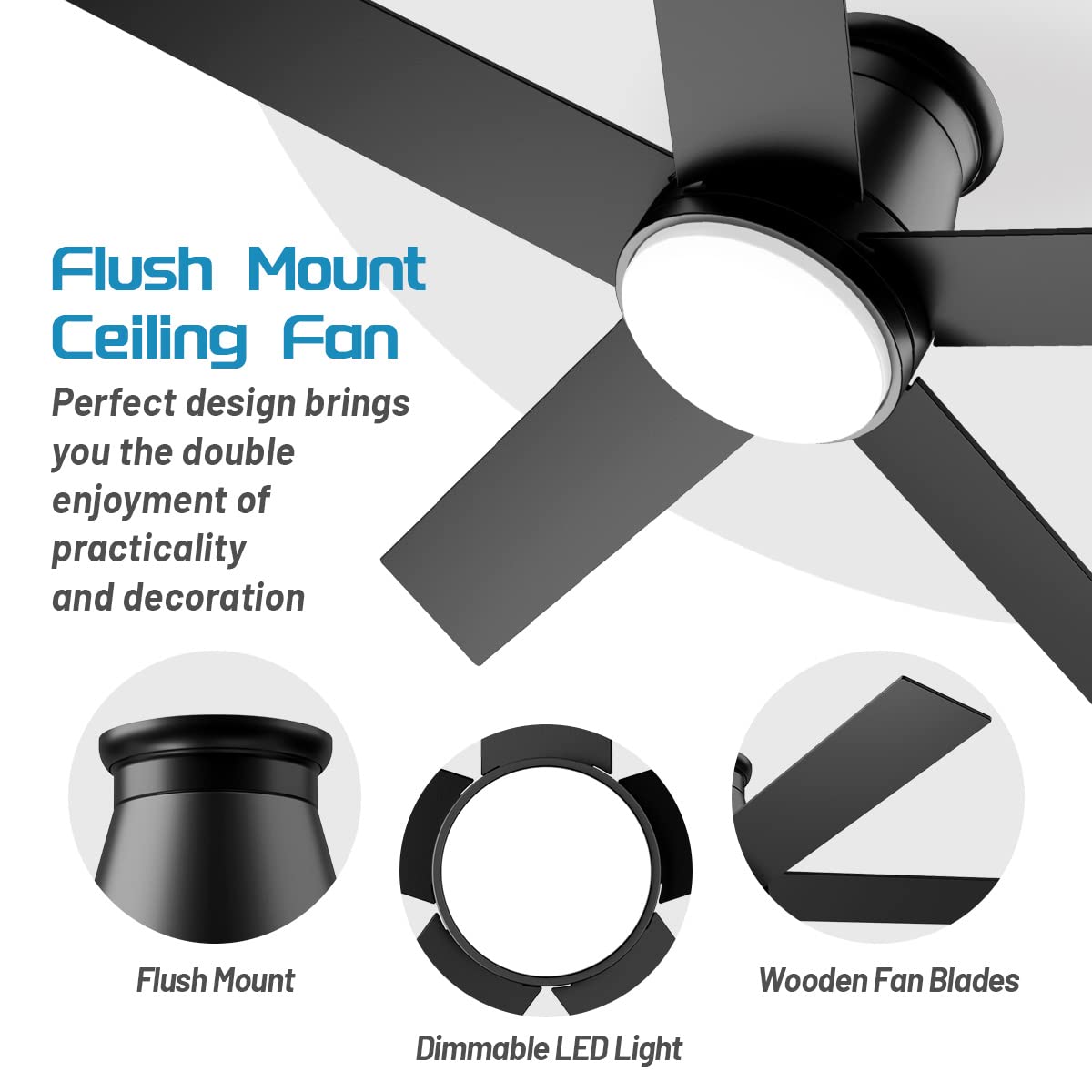 Wurzee 52\u0026#039;\u0026#039; Flush Mount Ceiling Fan, 6 Speeds DC Reversible Motor - John Pierce Auto Care