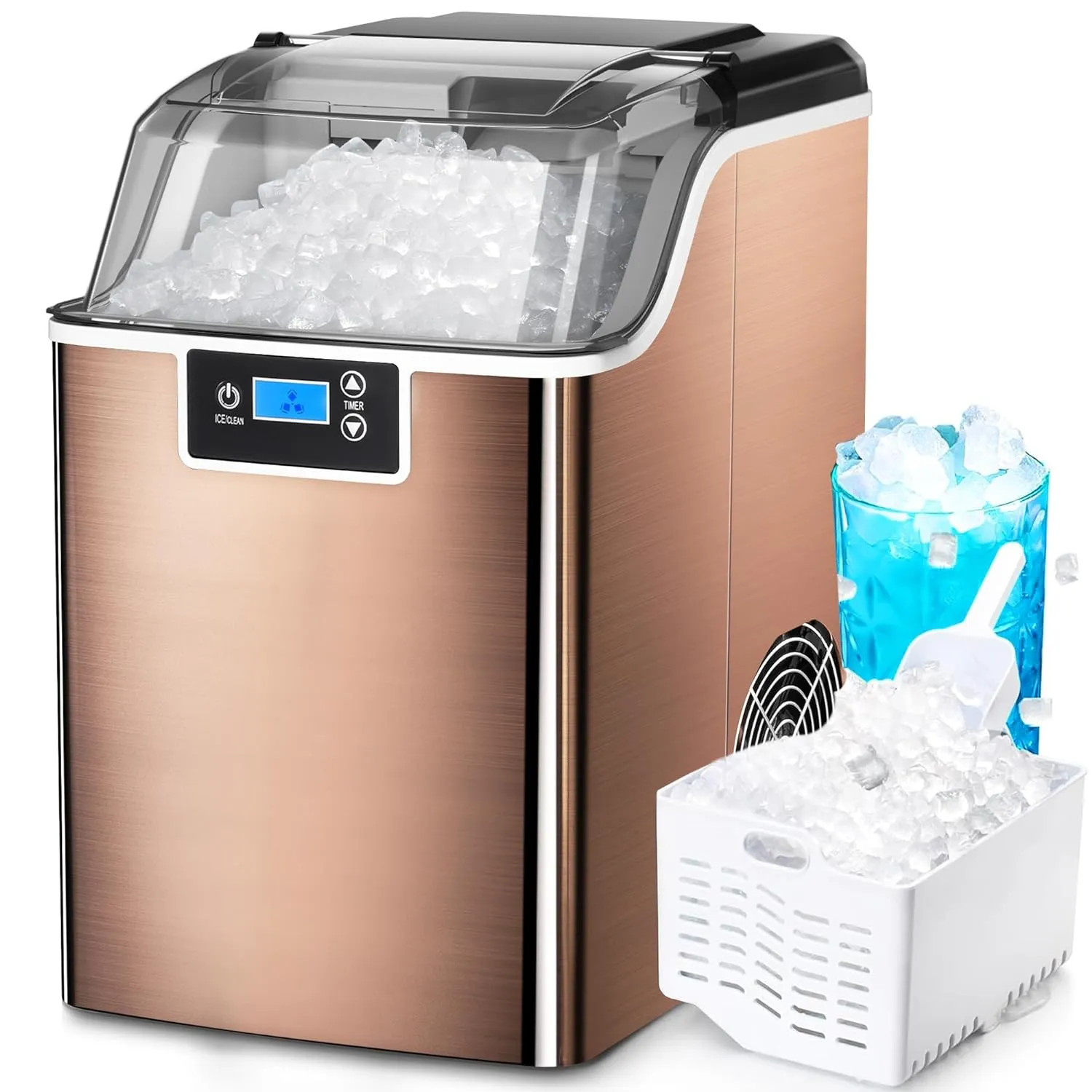Ice Makers Countertop, 45lbs\/Day Pebble Ice Maker Machine with 24 Hour Timer, Self Cleaning Sonic ice Maker with Ice Scoop - John Pierce Auto Care