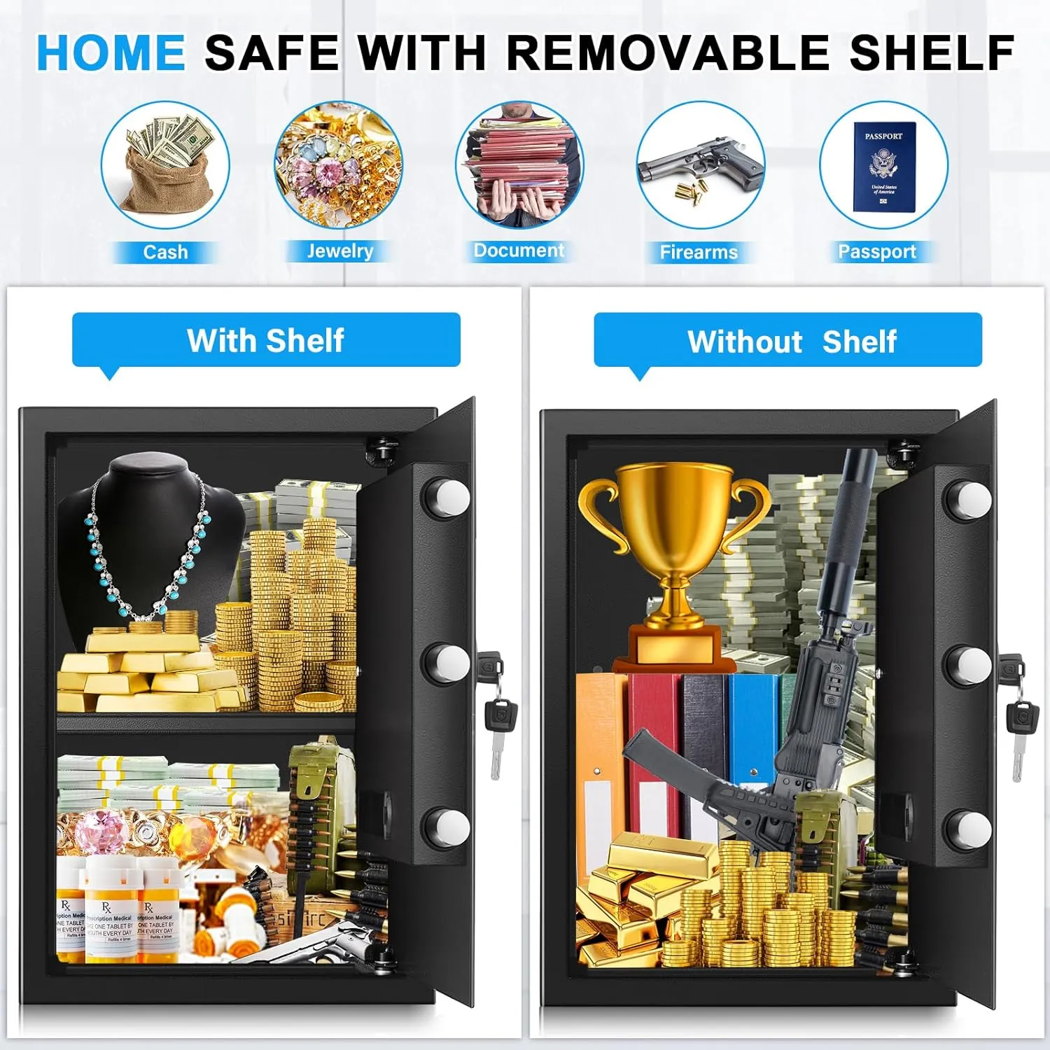 3.8 Cub Large safe is fireproof and waterproof, burglar proof and fireproof safe, with numeric keypad, spare key and 2 removable shelves - John Pierce Auto Care