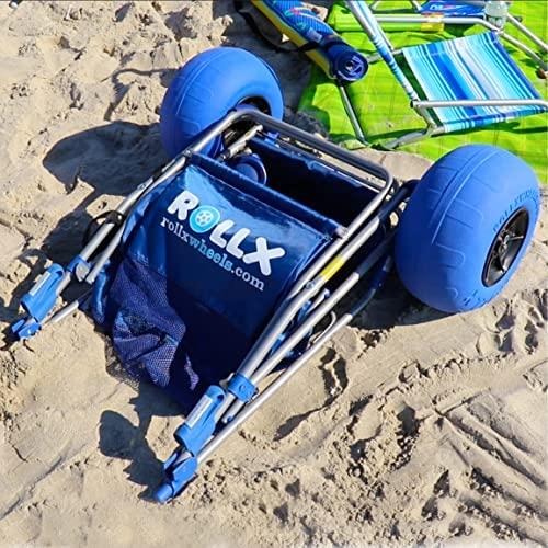 RollX Foldable Storage Wagon Beach Cart 12 inch Balloon Wheels �C ( Pump Included ) (Blue) - John Pierce Auto Care