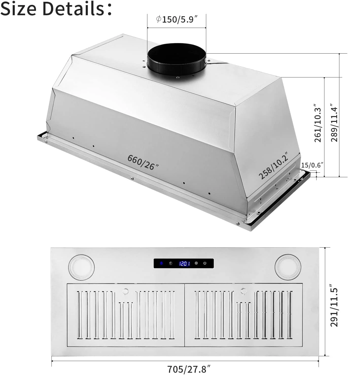 Zomagas 30 inch 600CFM Range Hood Insert Stainless Steel Kitchen Vent Hood Touch Control with LED Lights,Baffle Filters - John Pierce Auto Care