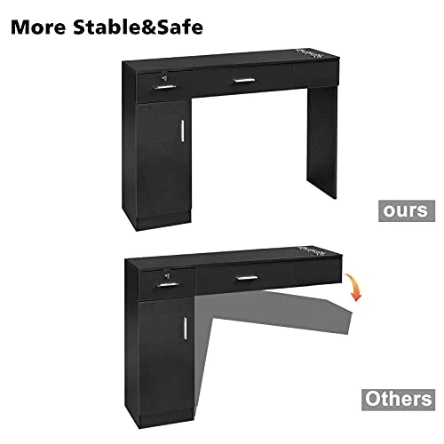 OmySalon Barber Station Wall Mount Salon Hair Styling Beauty Spa Equipment w\/ 2 Drawers, 1 Storage Cabinet, 3 Open Shelves (Black) - John Pierce Auto Care